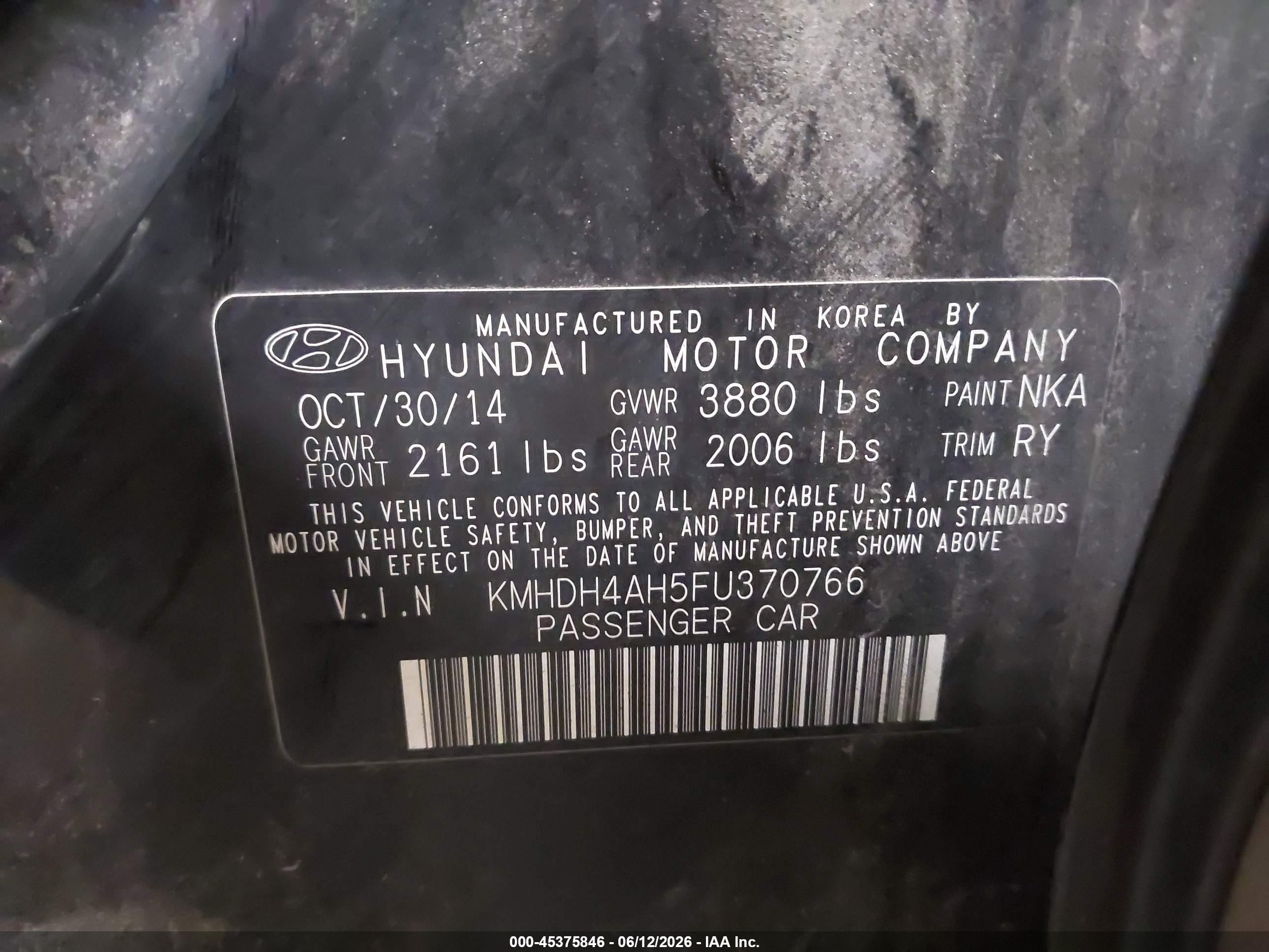 2015 Hyundai Elantra Sport Черный vin: KMHDH4AH5FU370766