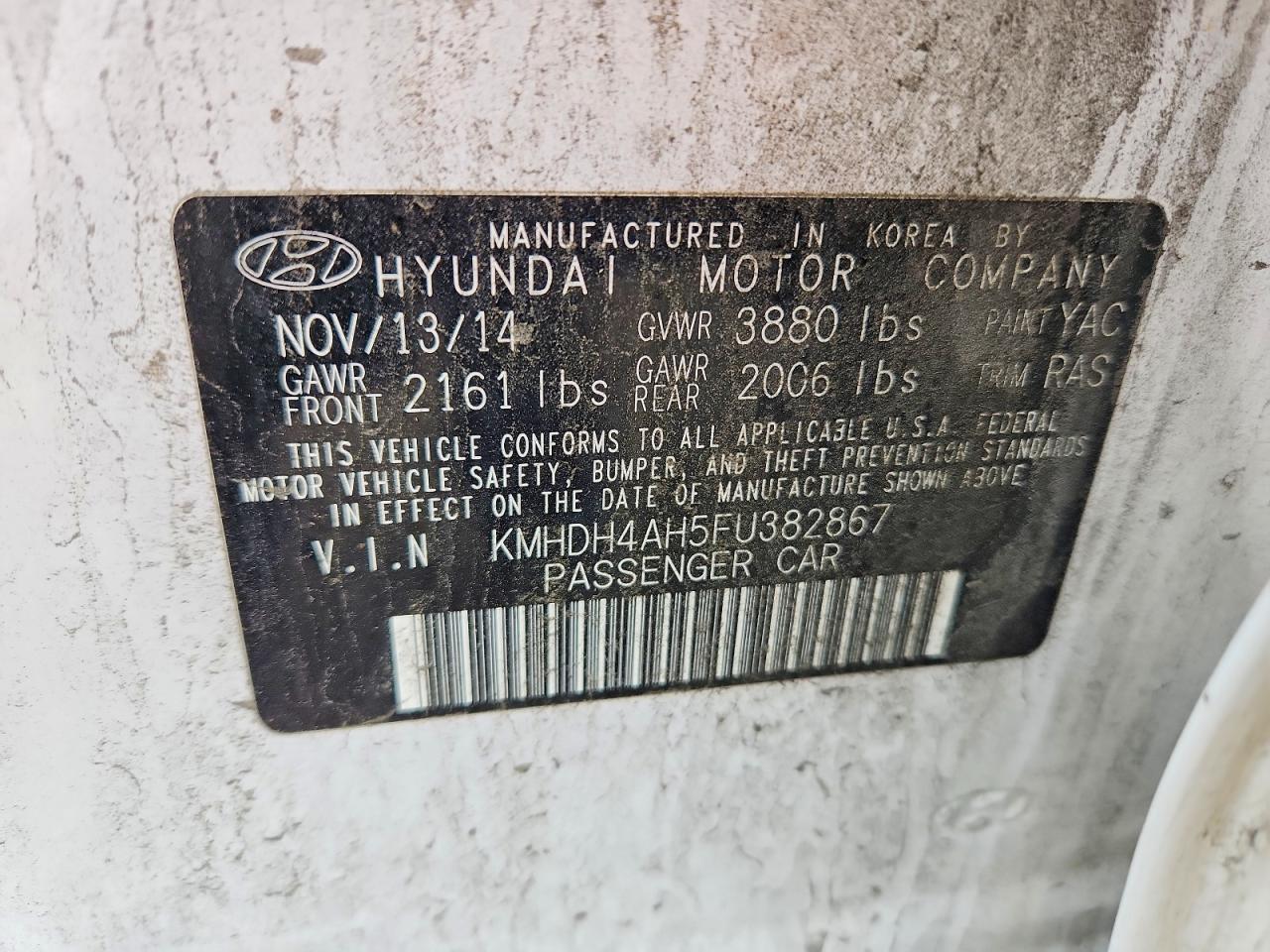 2015 Hyundai Elantra Sport White vin: KMHDH4AH5FU382867