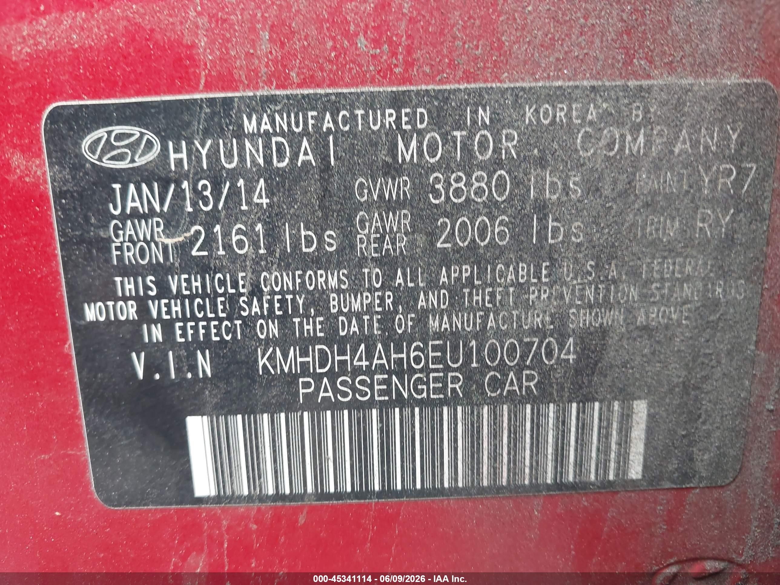2014 Hyundai Elantra Sport Red vin: KMHDH4AH6EU100704