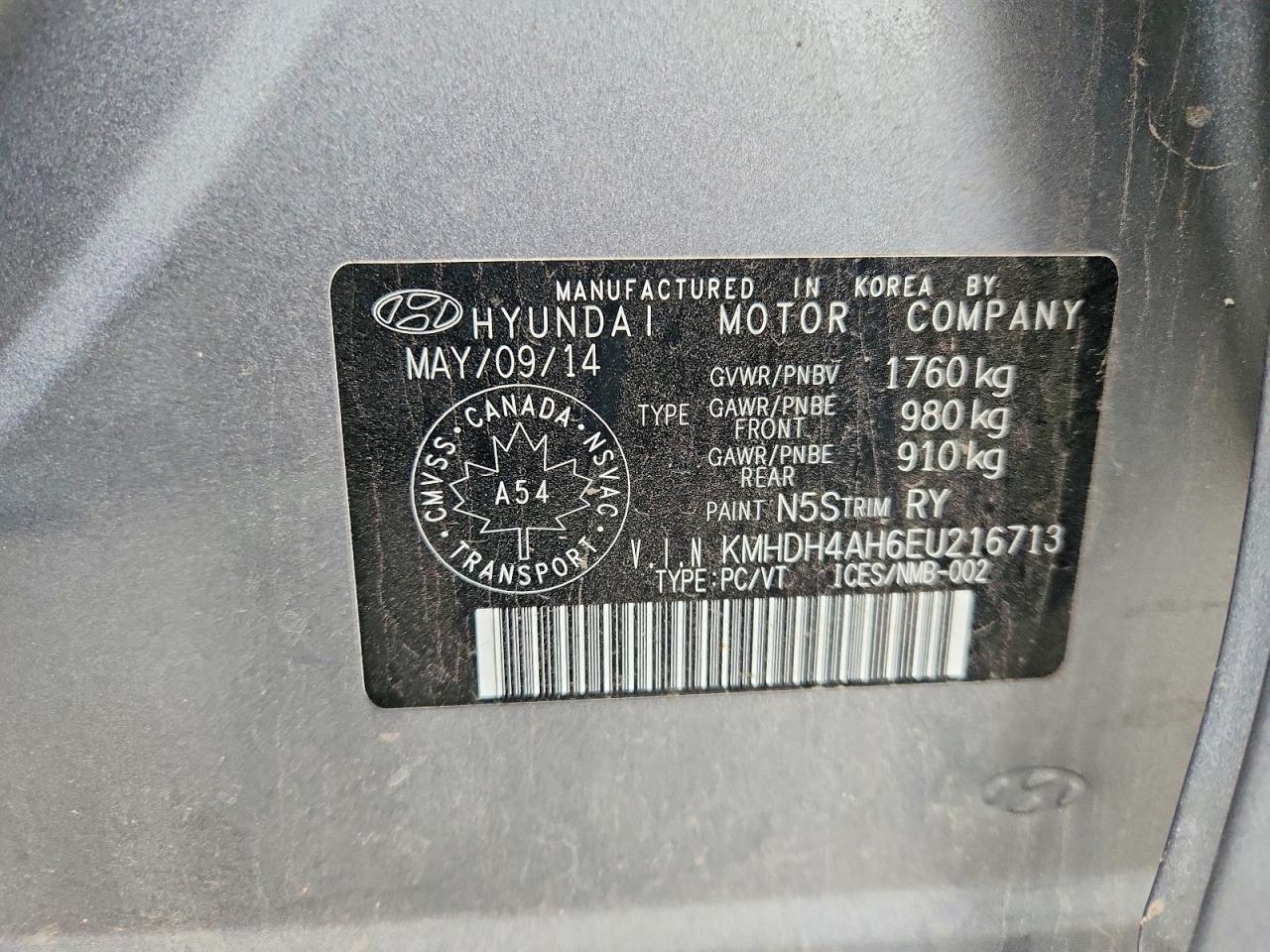 2014 Hyundai Elantra Gl Gray vin: KMHDH4AH6EU216713