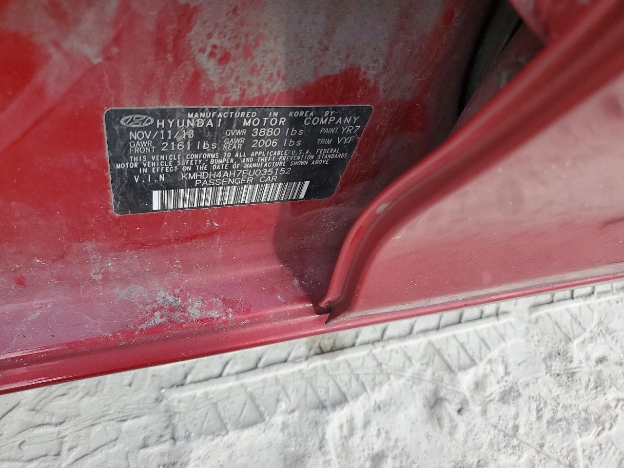 2014 Hyundai Elantra Sport Red vin: KMHDH4AH7EU035152