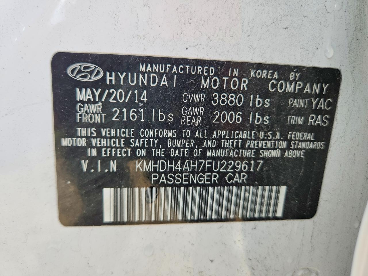 2015 Hyundai Elantra Sport White vin: KMHDH4AH7FU229617