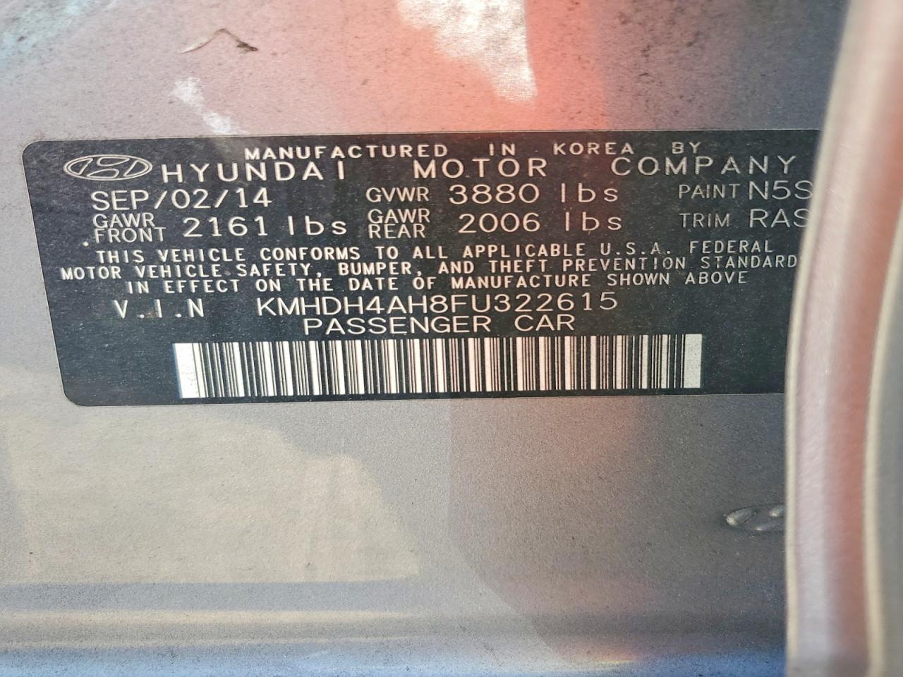 2015 Hyundai Elantra Sport Gray vin: KMHDH4AH8FU322615