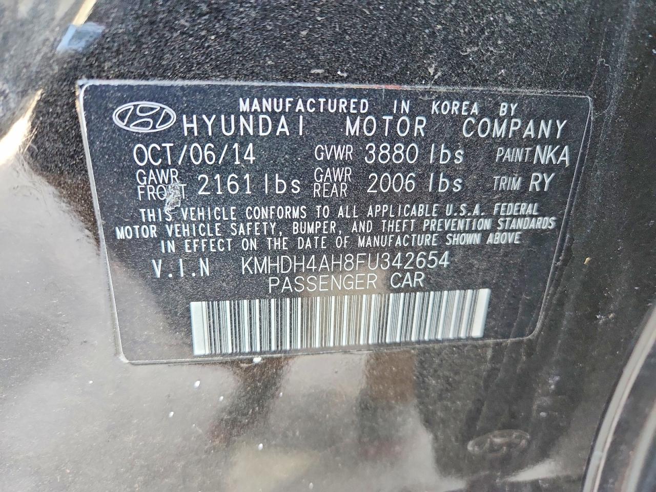 2015 Hyundai Elantra Se Black vin: KMHDH4AH8FU342654