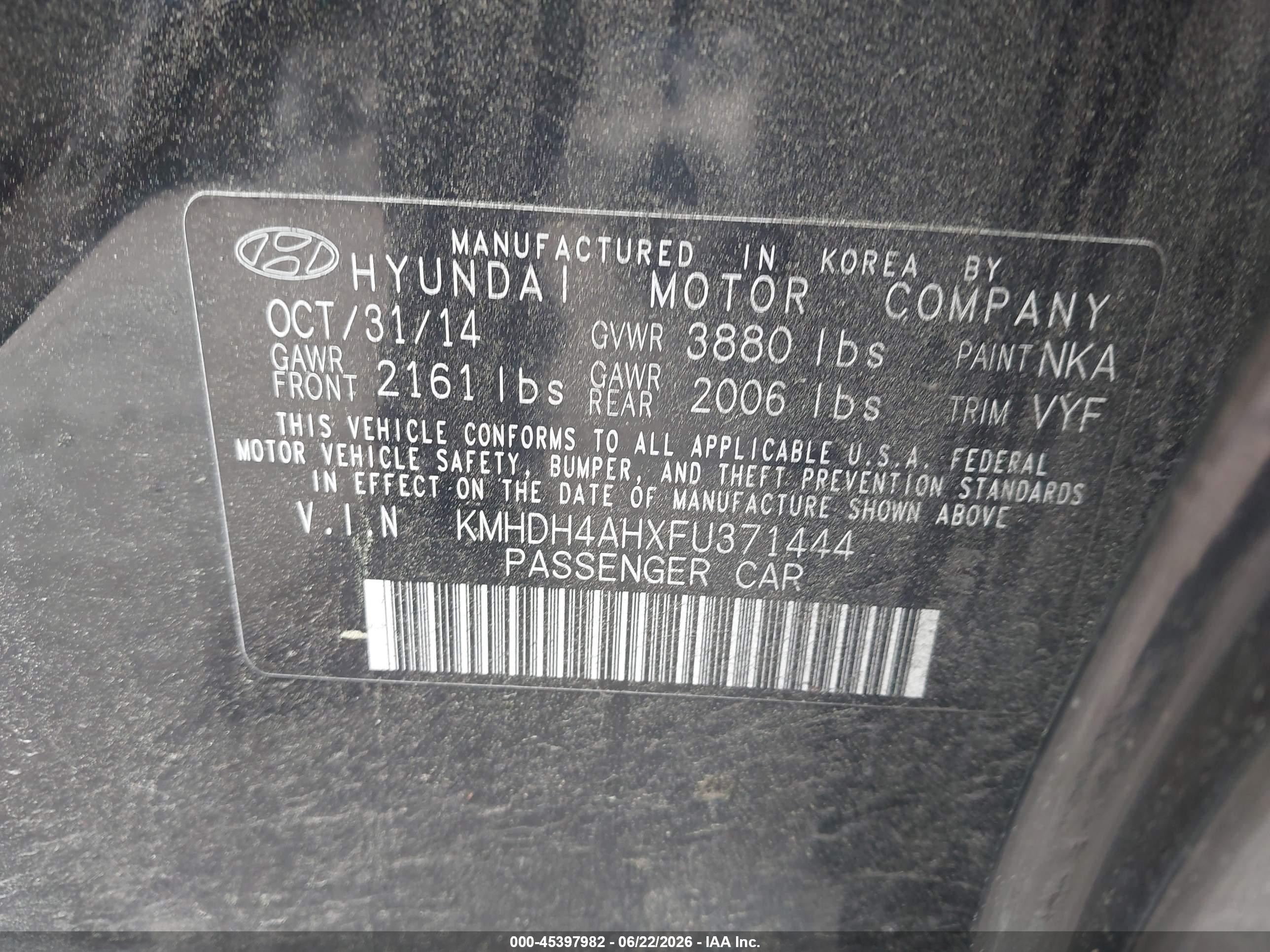 2015 Hyundai Elantra Sport Black vin: KMHDH4AHXFU371444