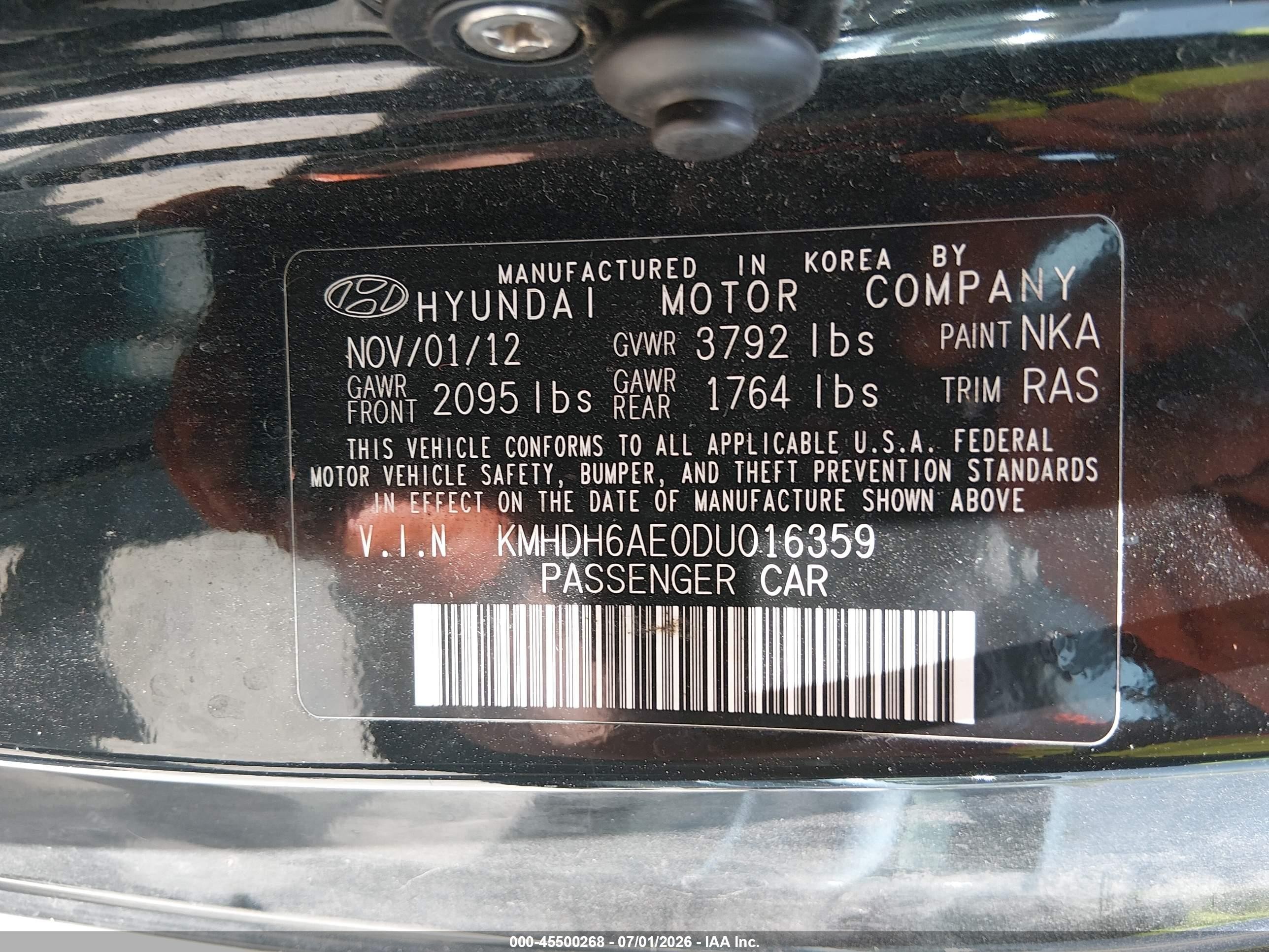 2013 Hyundai Elantra Gs Black vin: KMHDH6AE0DU016359