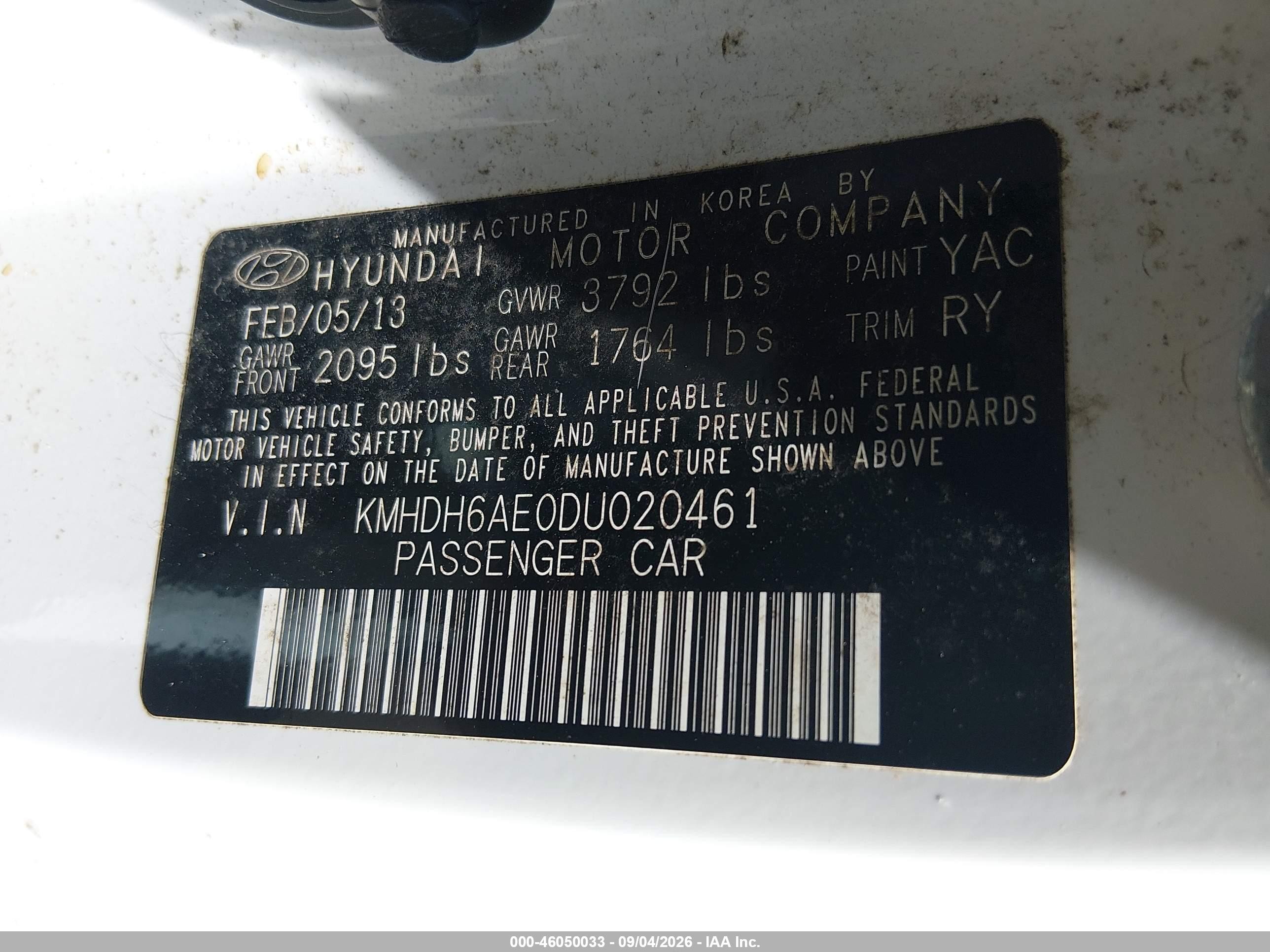 2013 Hyundai Elantra Gs Белый vin: KMHDH6AE0DU020461