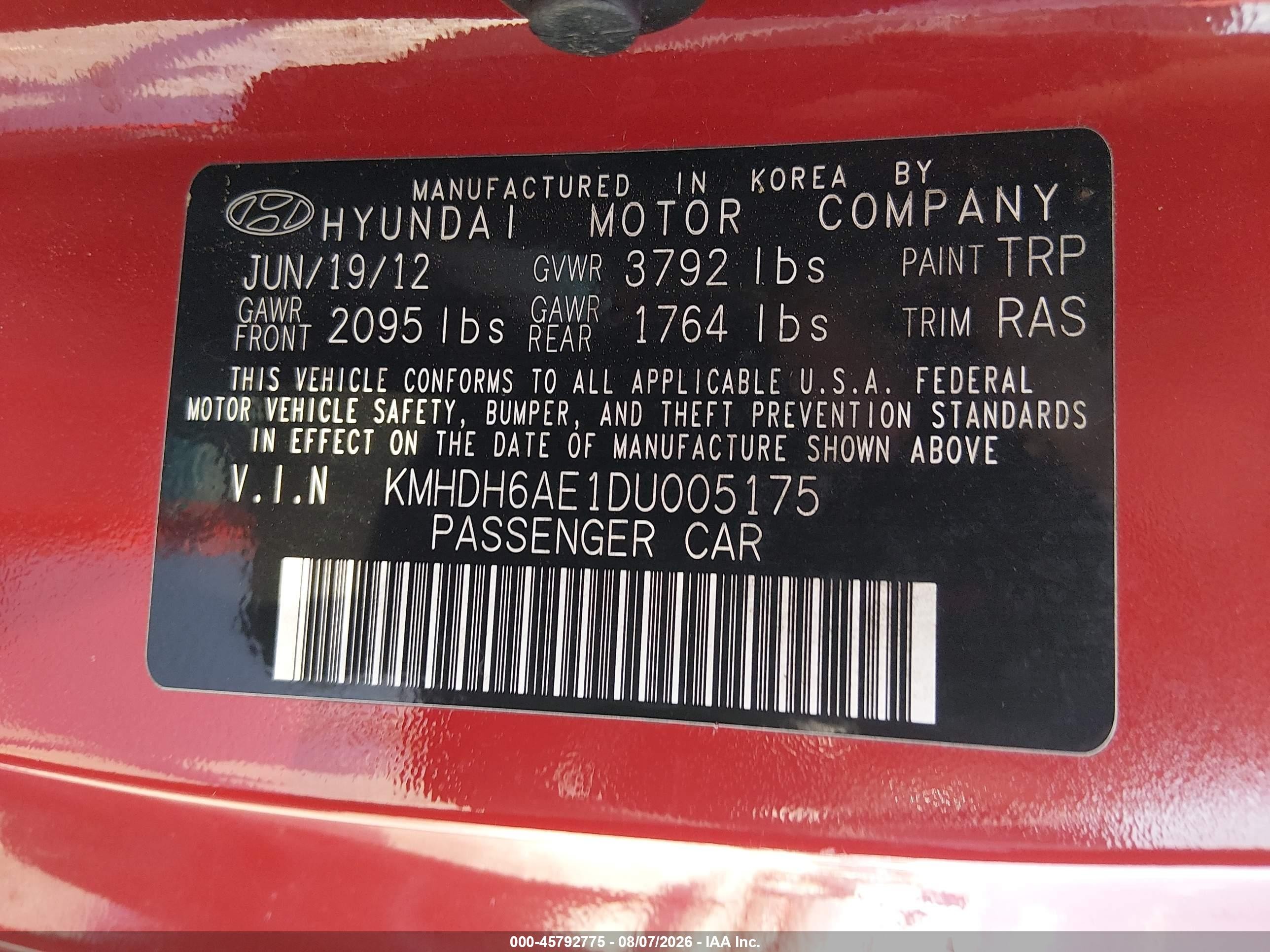 2013 Hyundai Elantra Gs Red vin: KMHDH6AE1DU005175