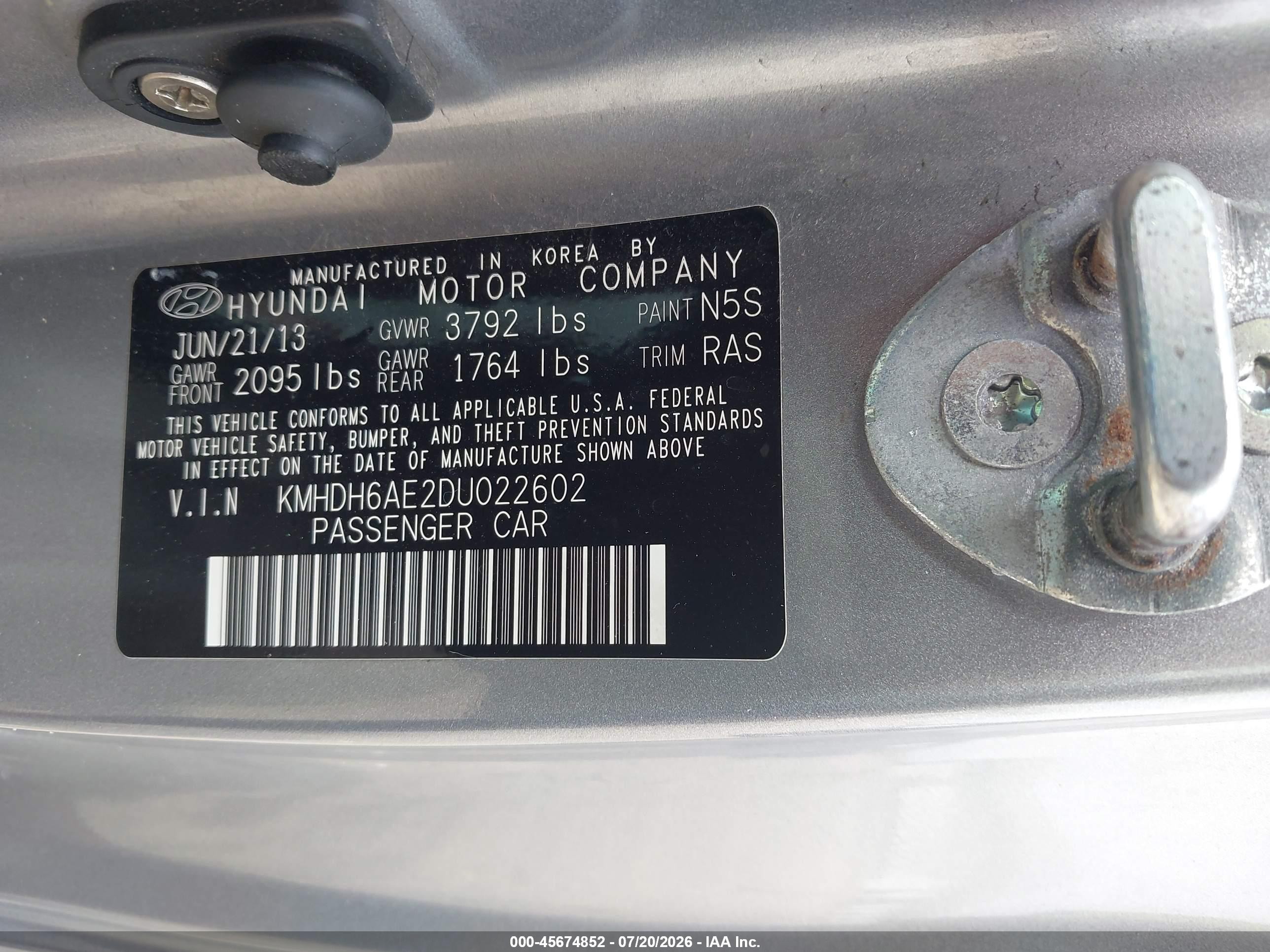 2013 Hyundai Elantra Gs Gray vin: KMHDH6AE2DU022602