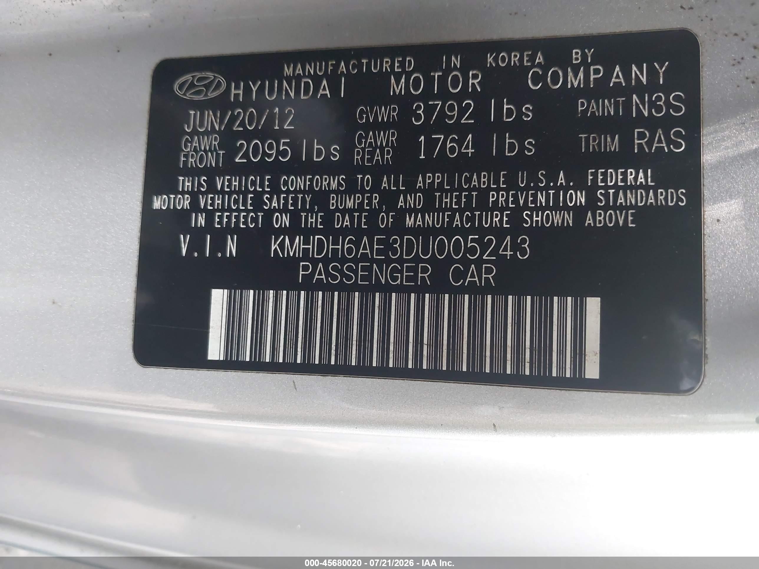 2013 Hyundai Elantra Gs Silver vin: KMHDH6AE3DU005243