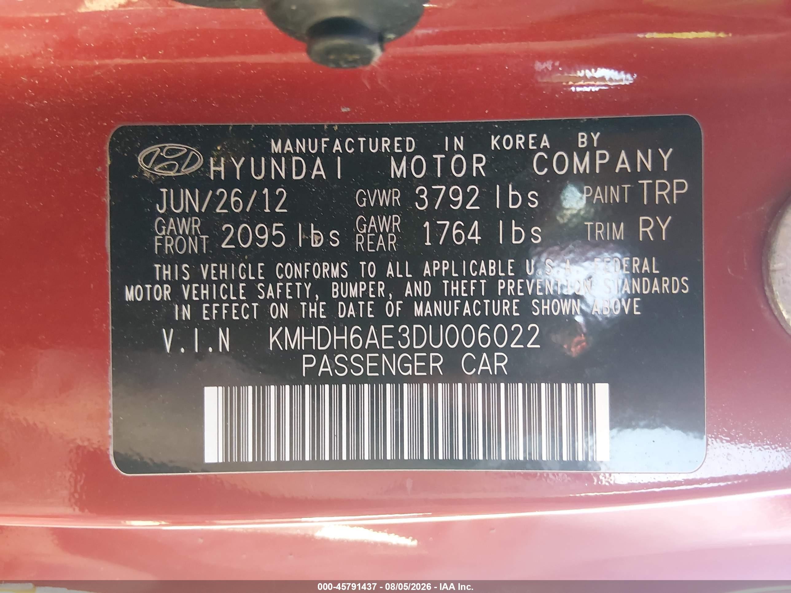 2013 Hyundai Elantra Gs Красный vin: KMHDH6AE3DU006022