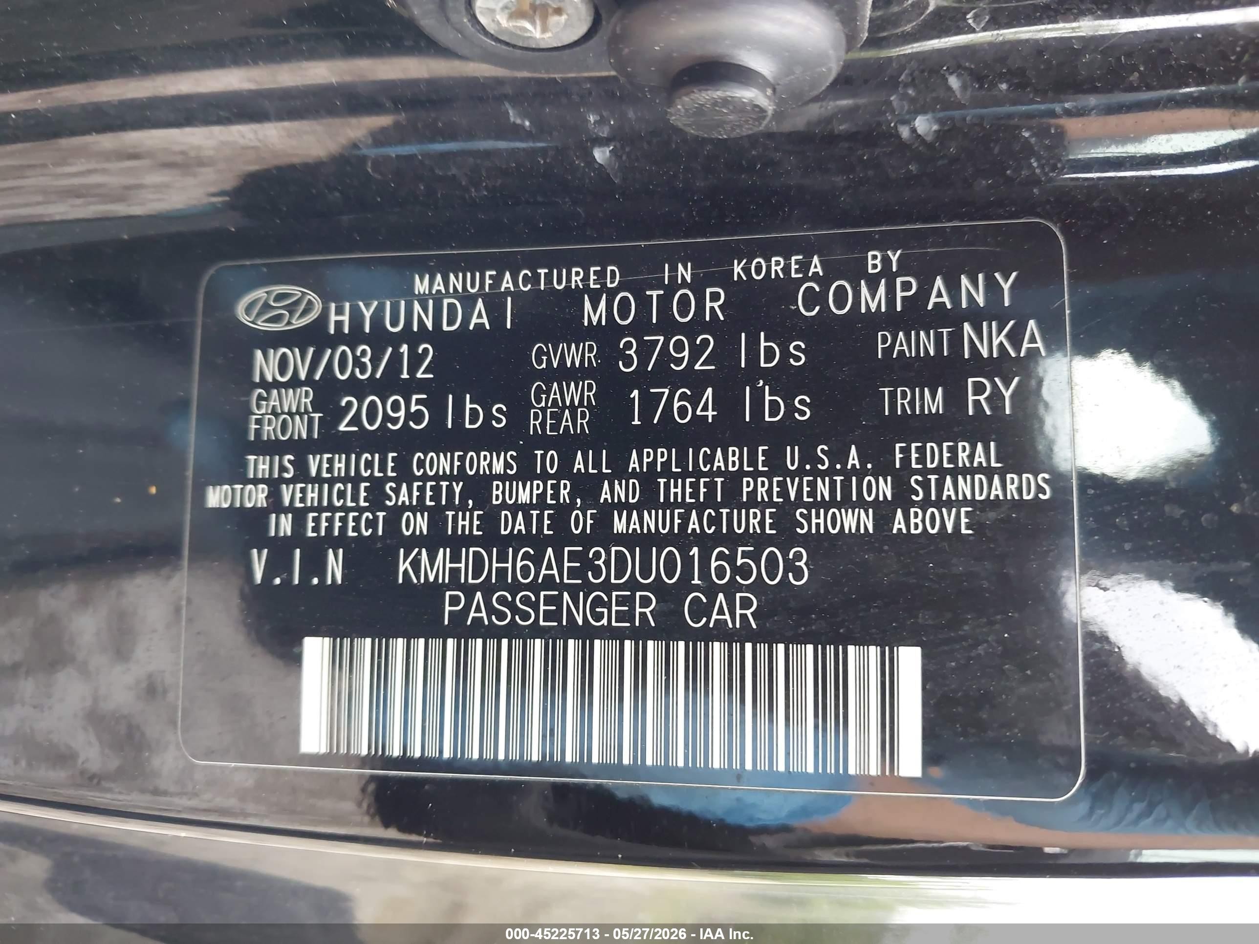 2013 Hyundai Elantra Gs Black vin: KMHDH6AE3DU016503