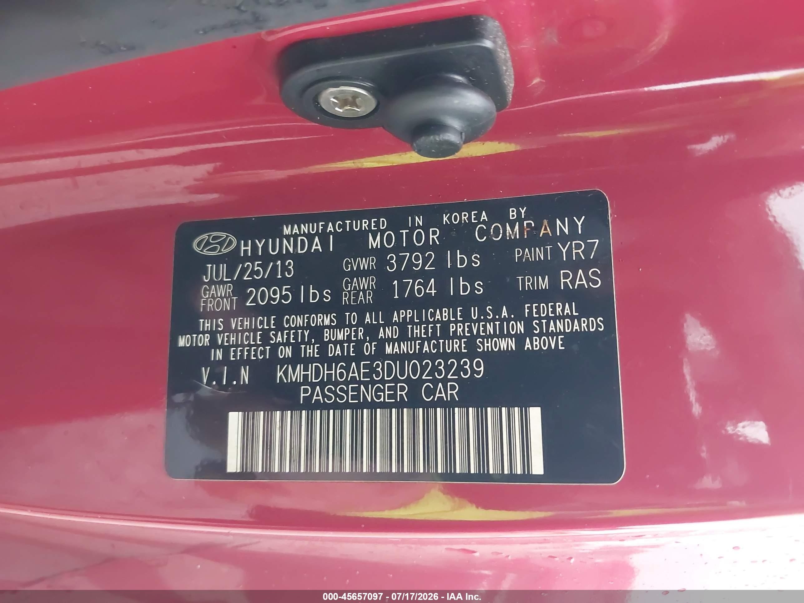 2013 Hyundai Elantra Gs Red vin: KMHDH6AE3DU023239