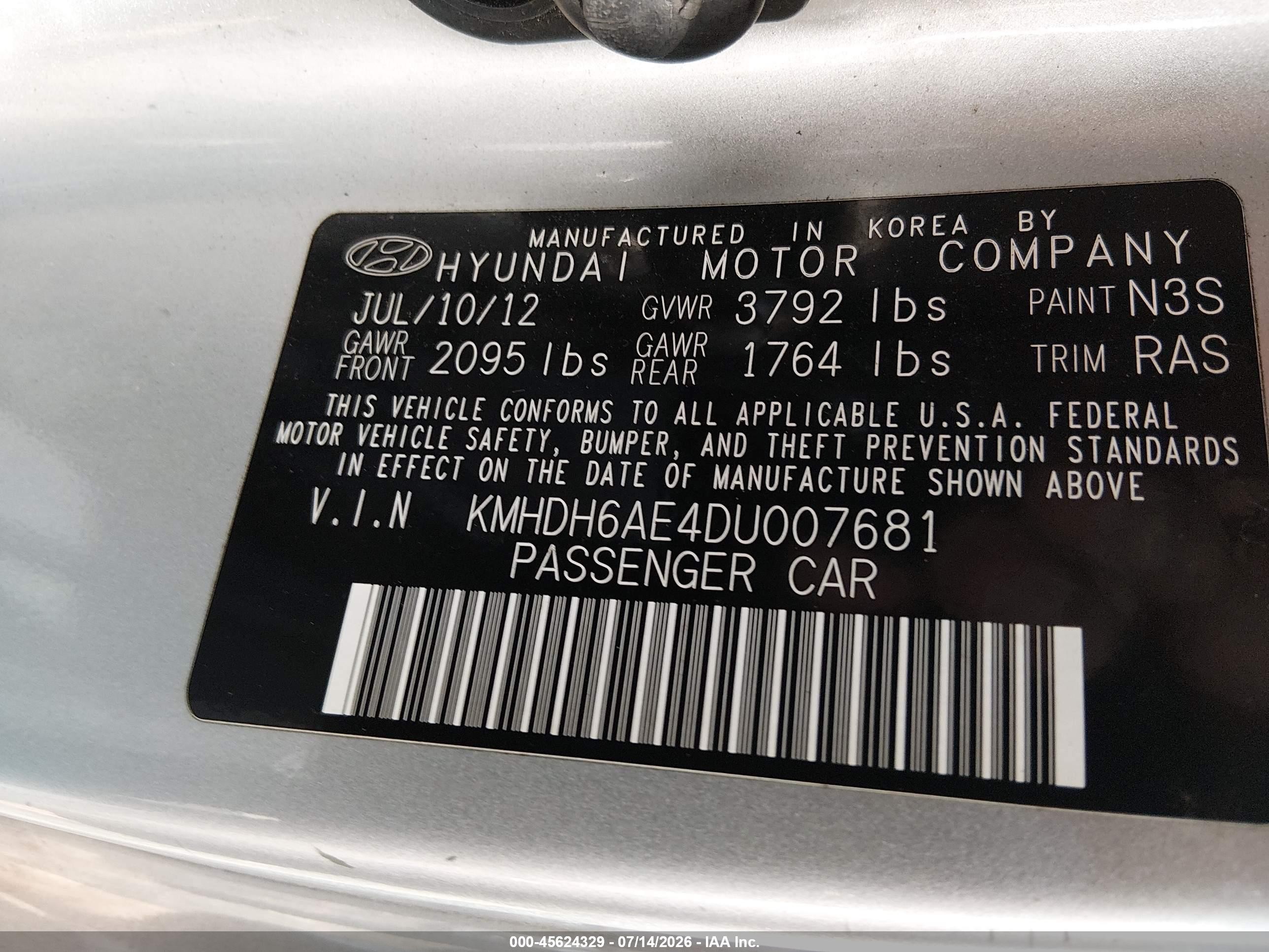 2013 Hyundai Elantra Gs Серебряный vin: KMHDH6AE4DU007681