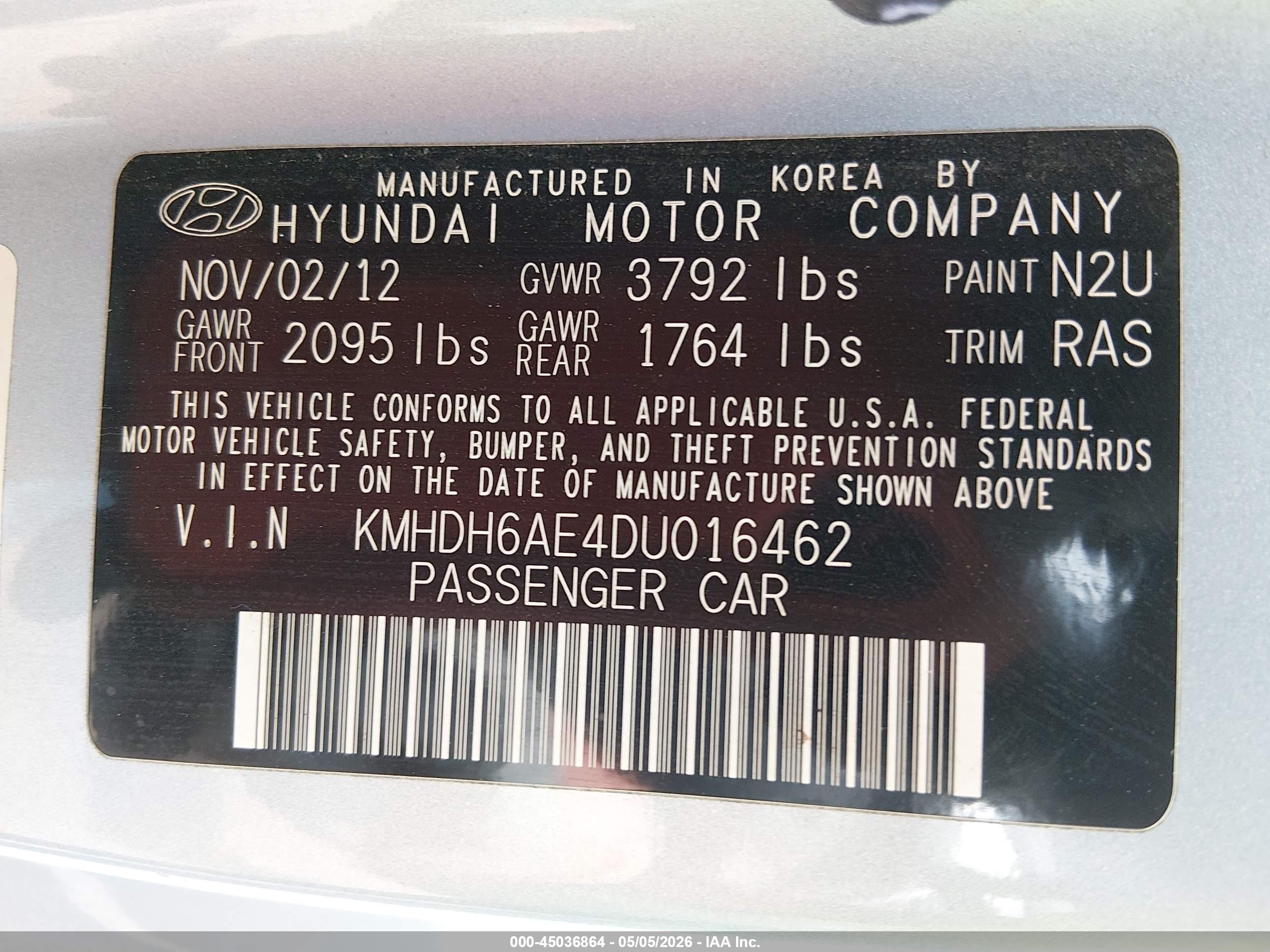 2013 Hyundai Elantra Gs Blue vin: KMHDH6AE4DU016462