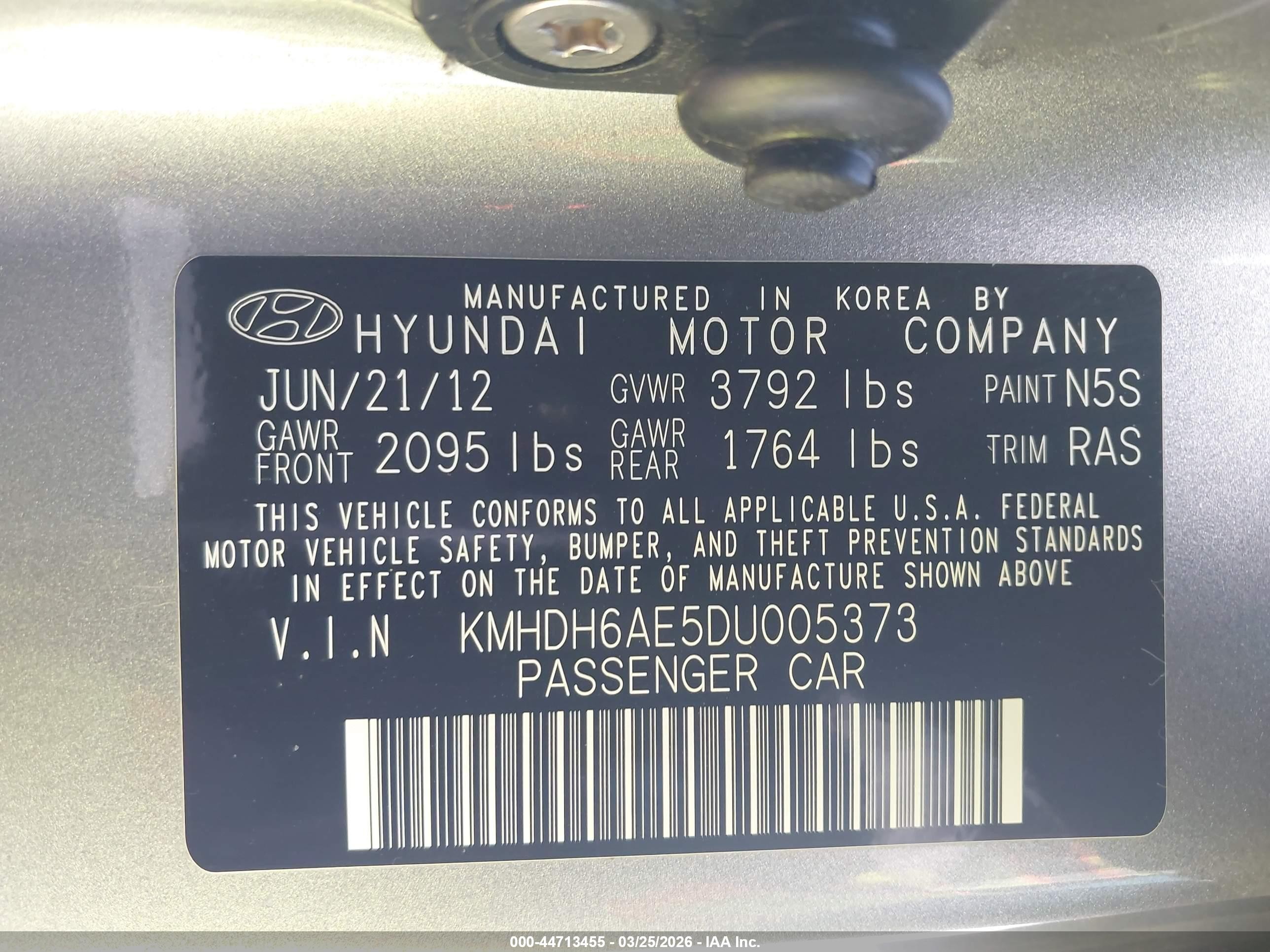 2013 Hyundai Elantra Se Gray vin: KMHDH6AE5DU005373