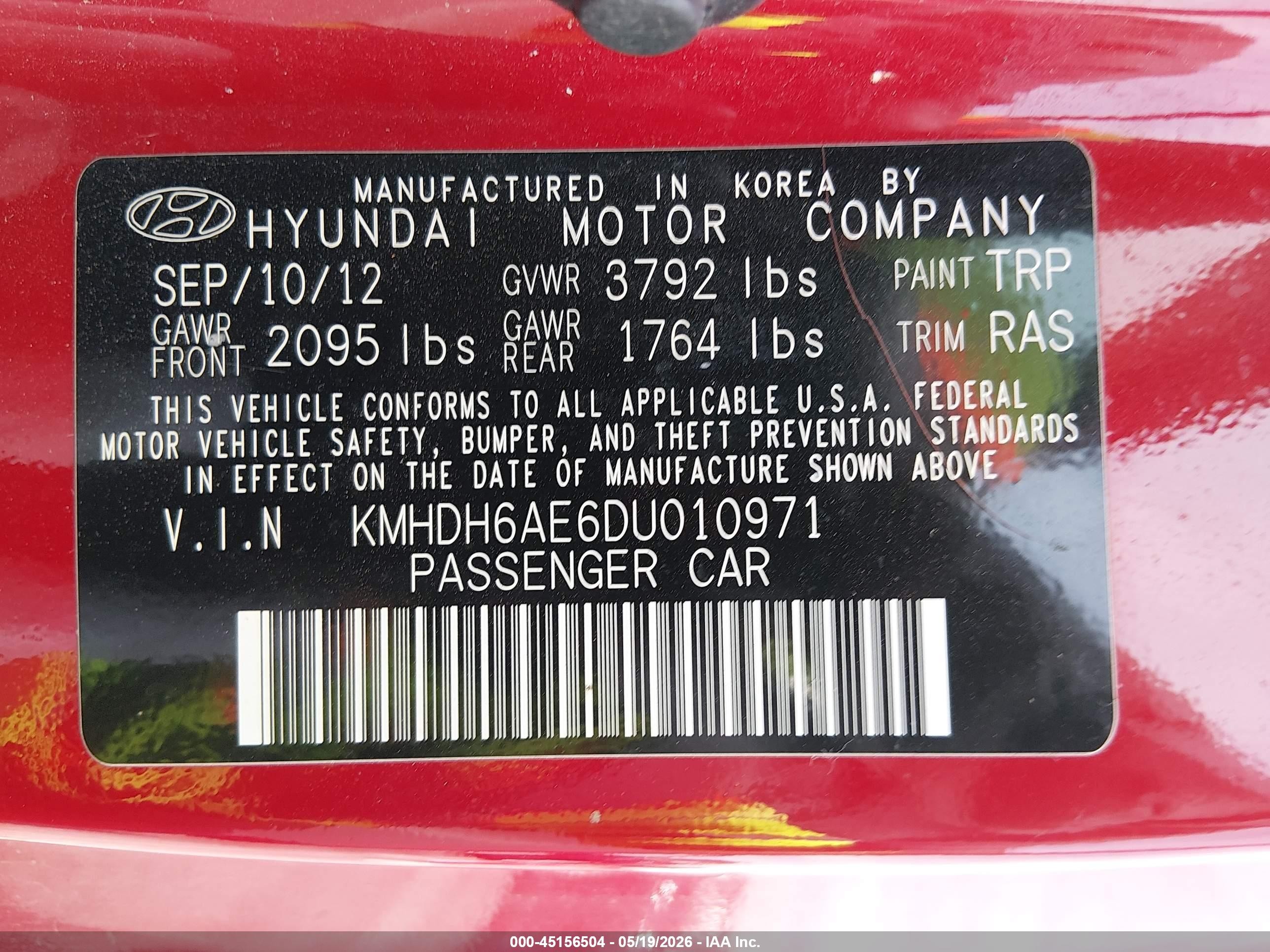 2013 Hyundai Elantra Gs Red vin: KMHDH6AE6DU010971