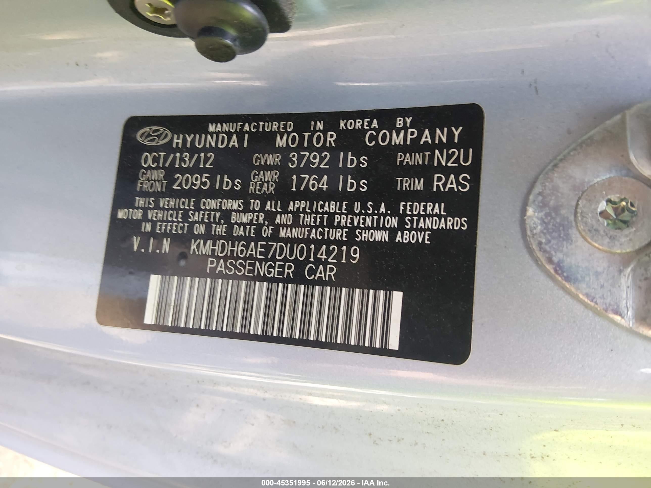 2013 Hyundai Elantra Gs Blue vin: KMHDH6AE7DU014219