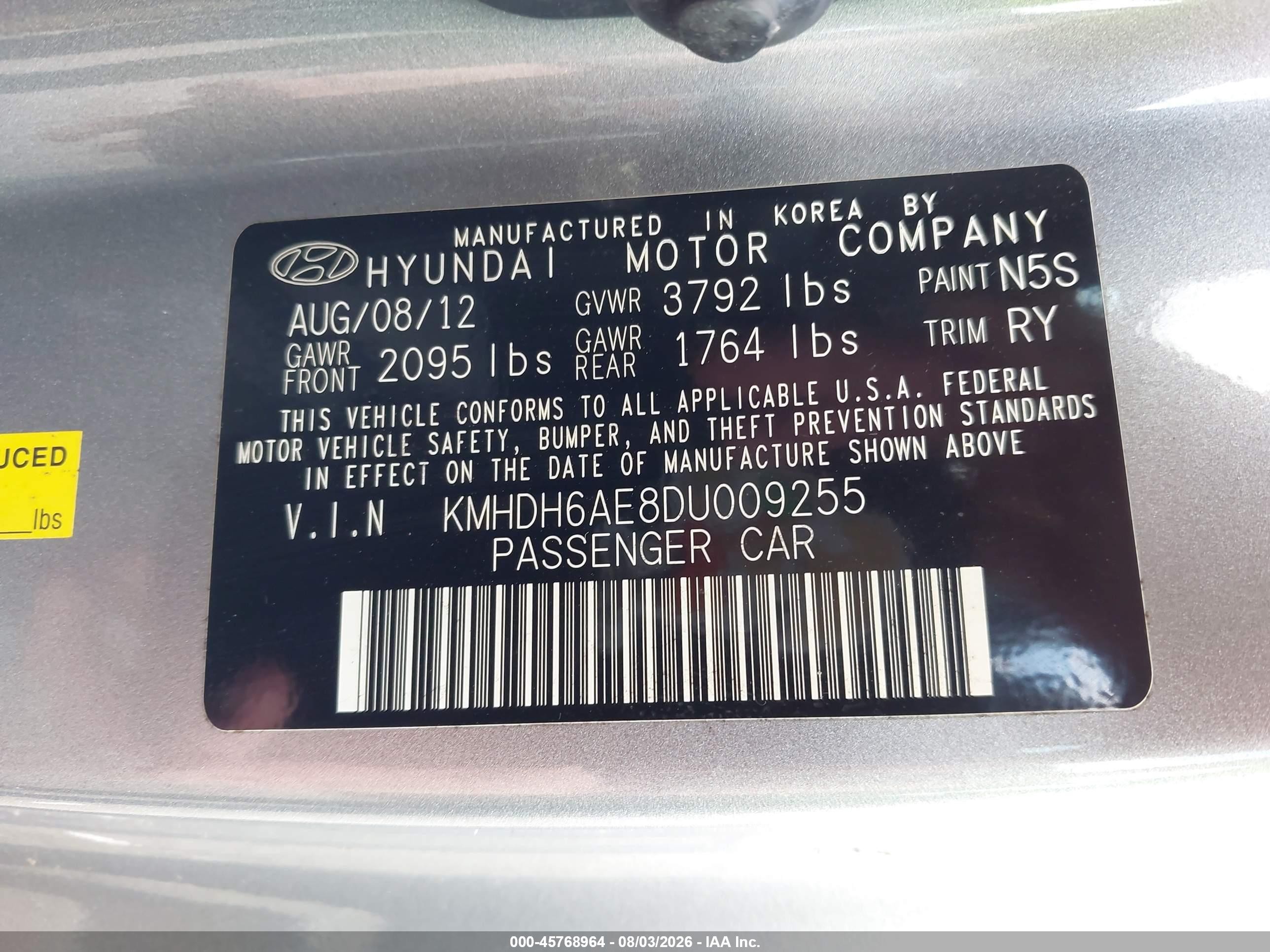 2013 Hyundai Elantra Gs Silver vin: KMHDH6AE8DU009255