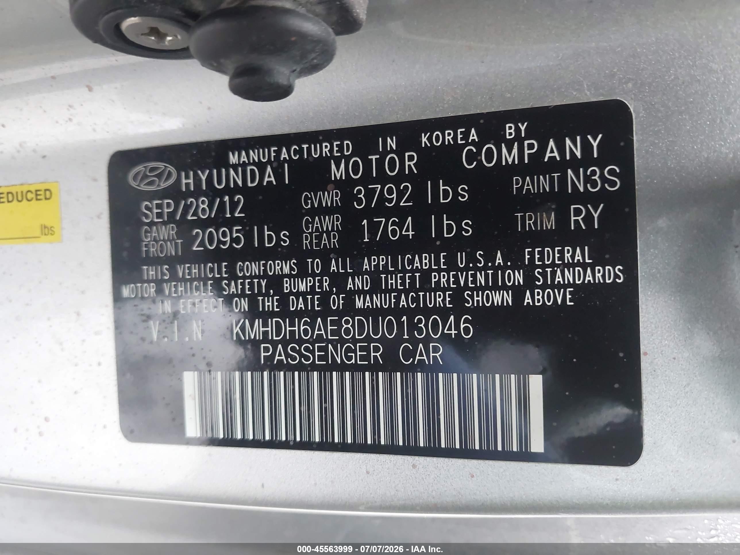 2013 Hyundai Elantra Gs Silver vin: KMHDH6AE8DU013046