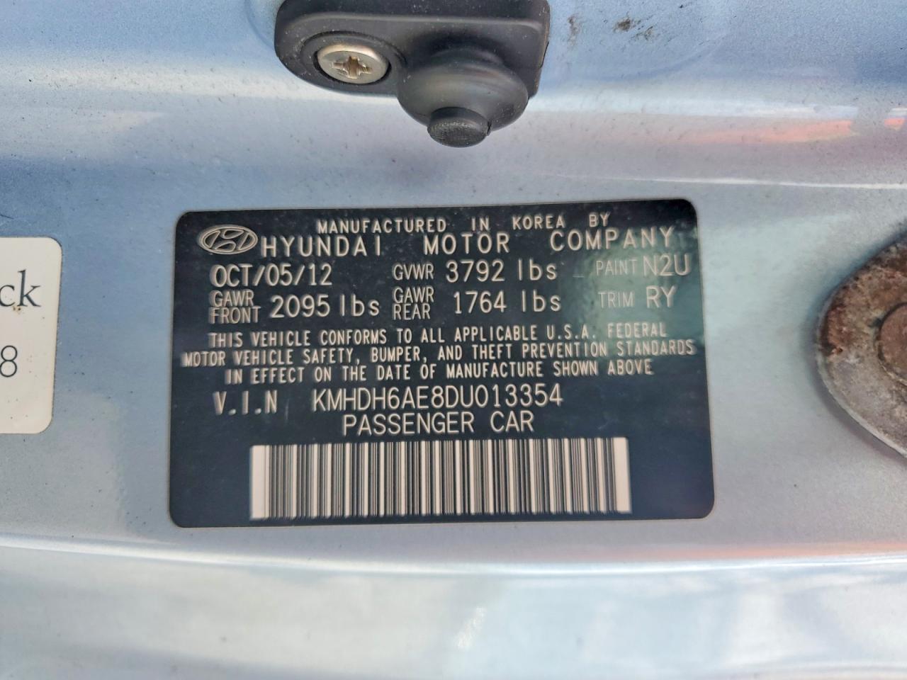 2013 Hyundai Elantra Coupe Se Blue vin: KMHDH6AE8DU013354