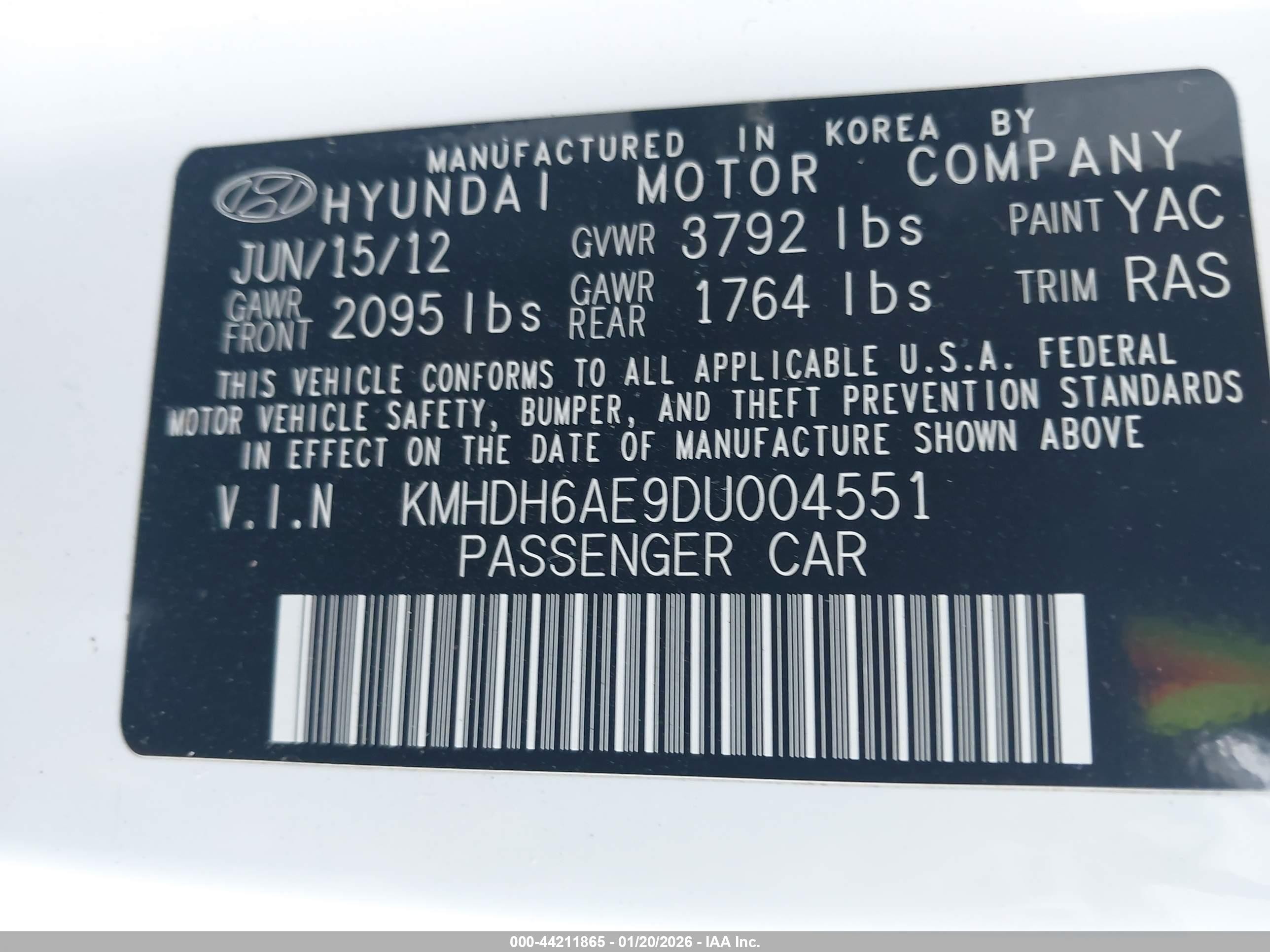 2013 Hyundai Elantra Gs White vin: KMHDH6AE9DU004551