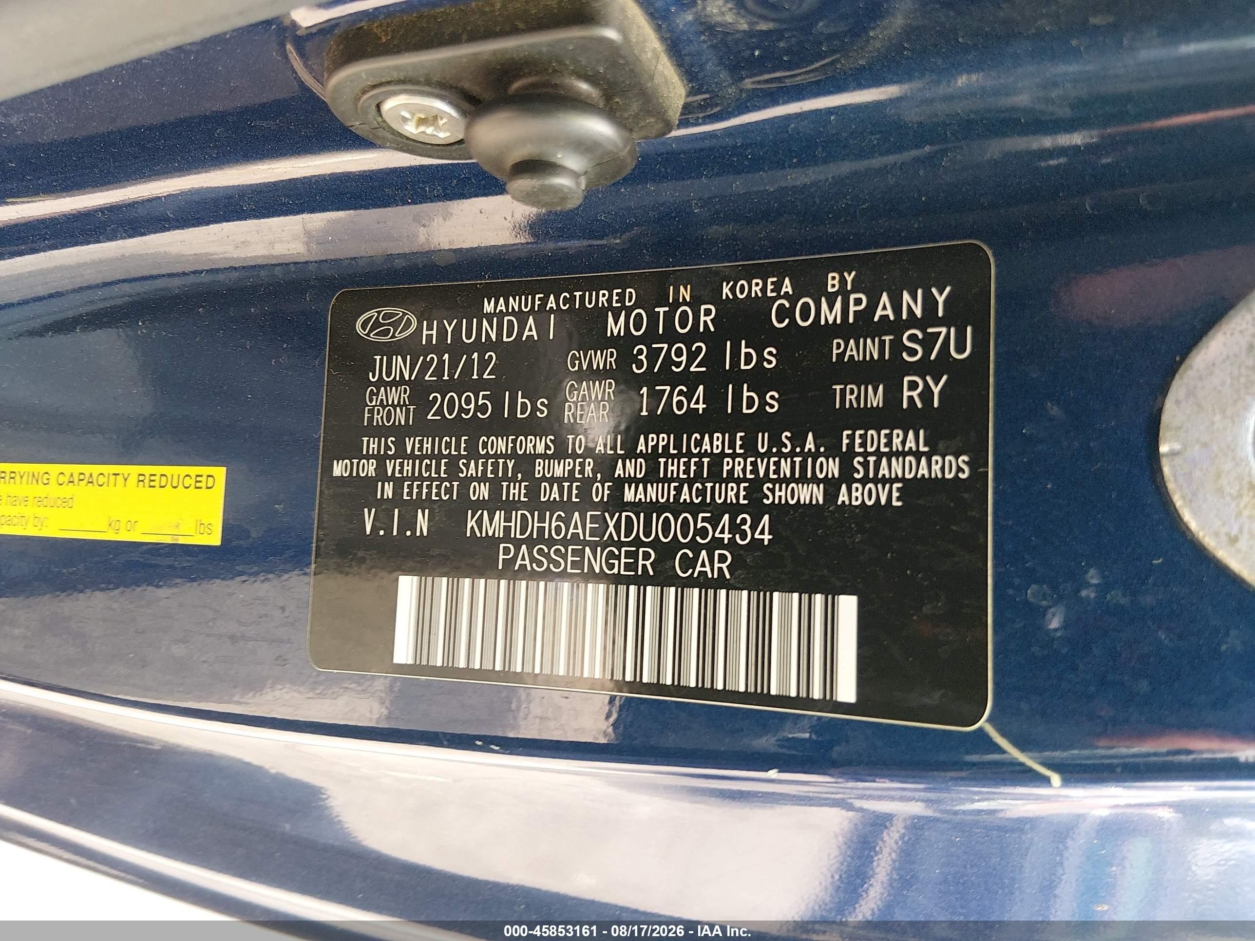 2013 Hyundai Elantra Se Синий vin: KMHDH6AEXDU005434