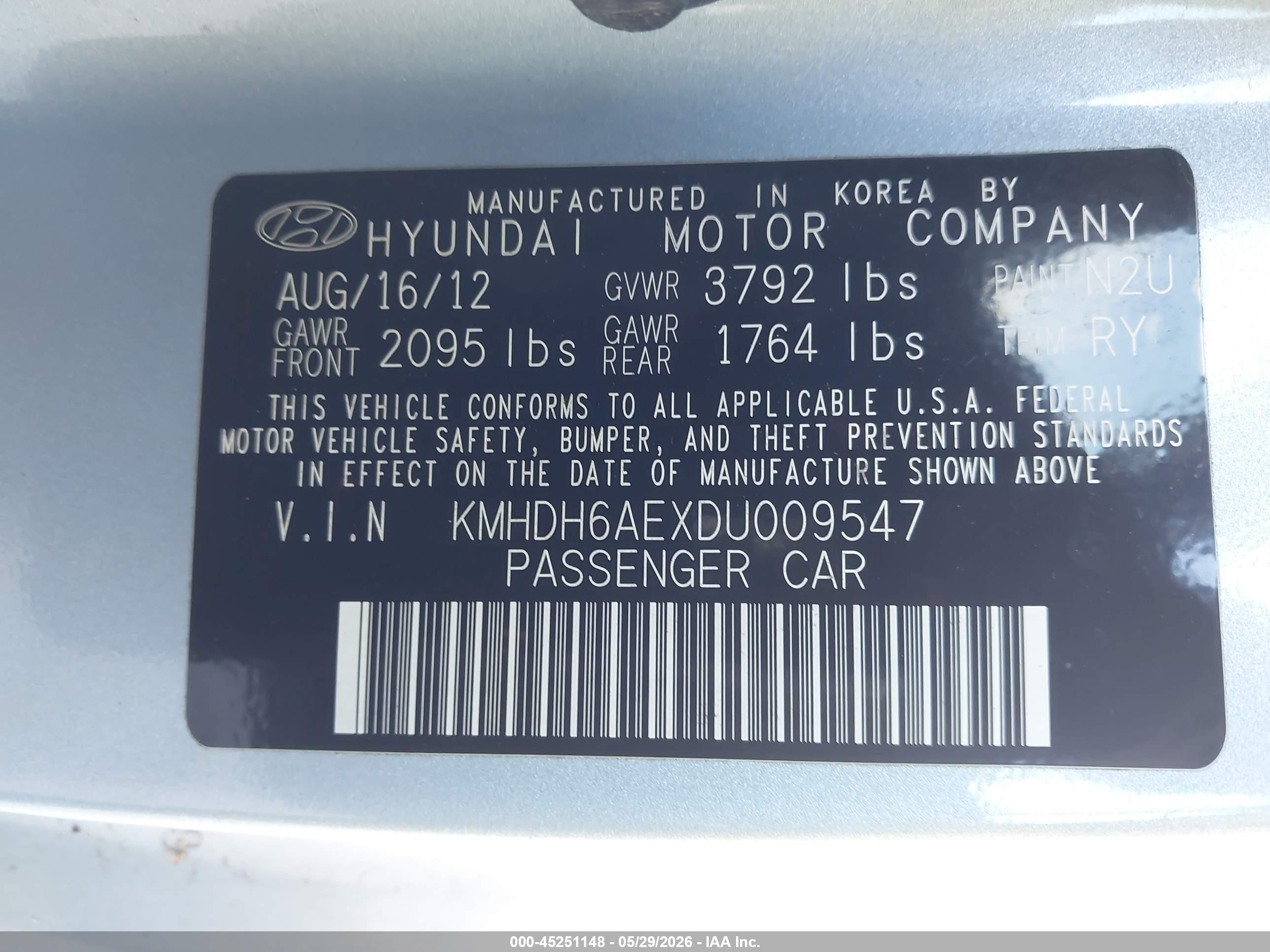 2013 Hyundai Elantra Gs Blue vin: KMHDH6AEXDU009547