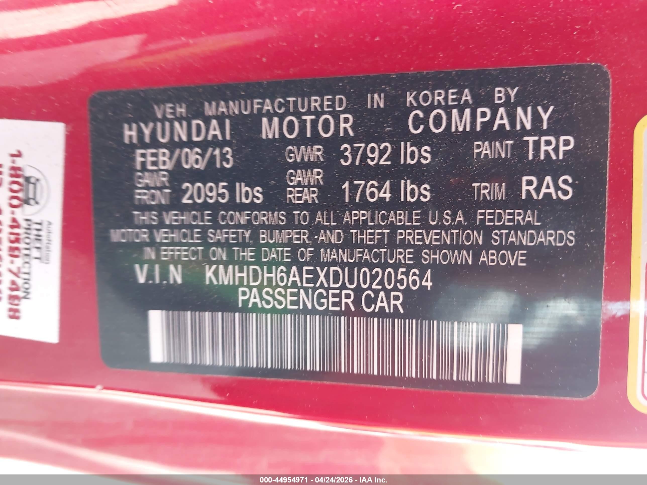2013 Hyundai Elantra Gs Красный vin: KMHDH6AEXDU020564