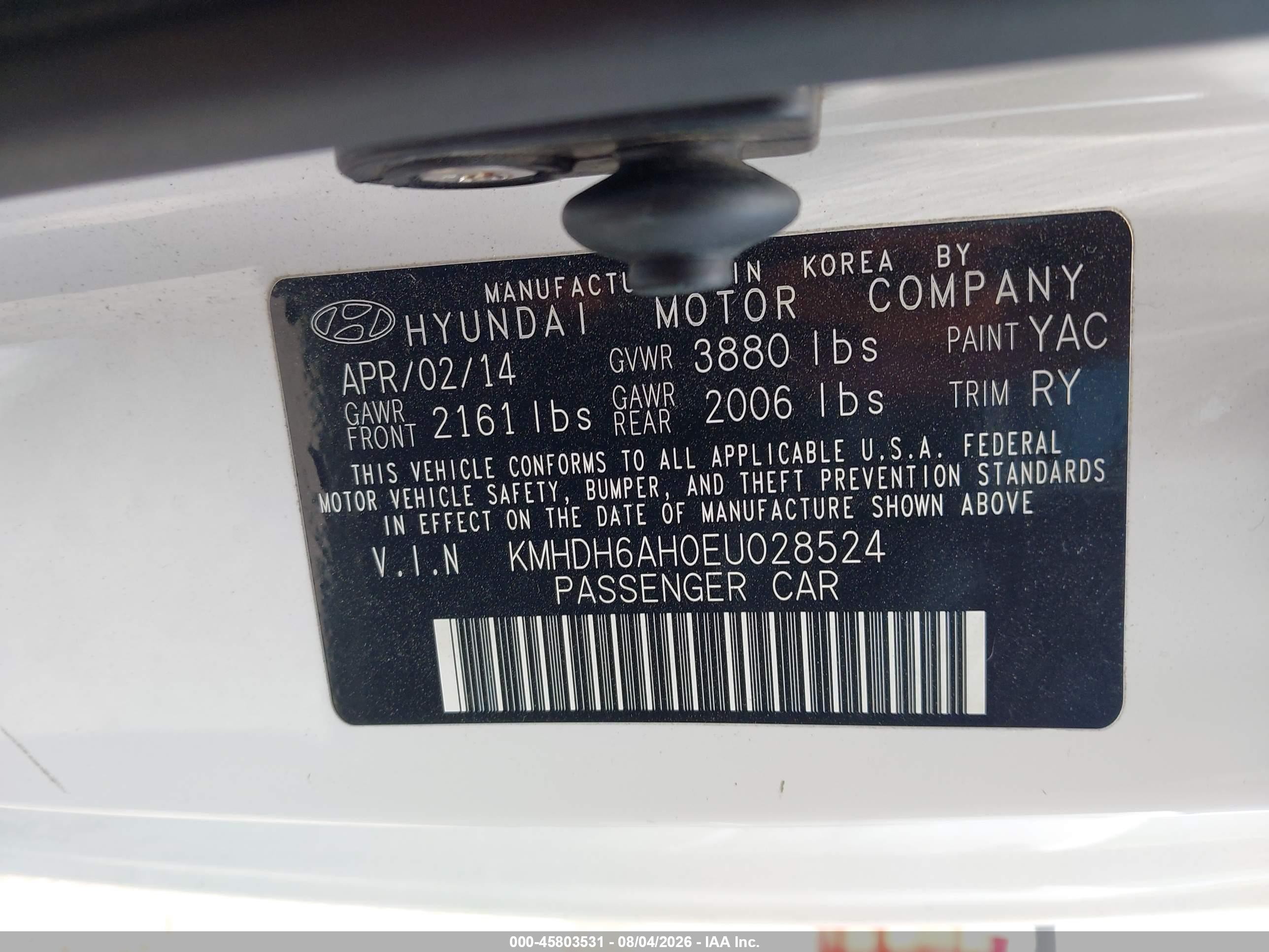 2014 Hyundai Elantra   White vin: KMHDH6AH0EU028524