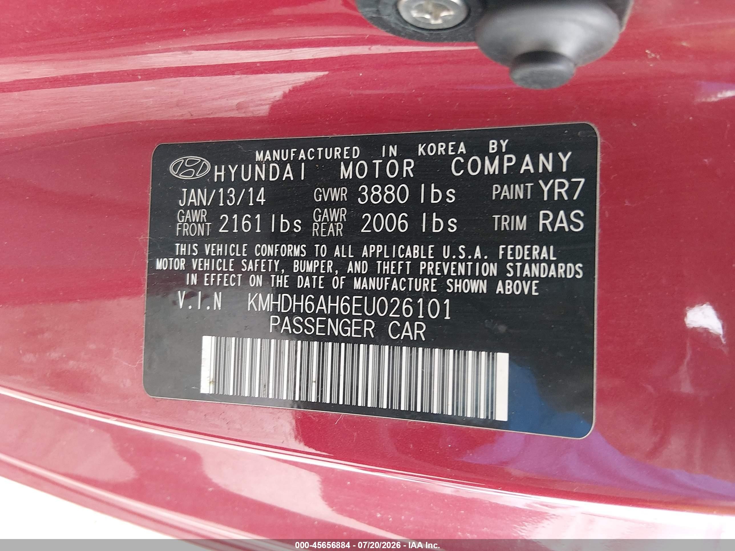 2014 Hyundai Elantra   Red vin: KMHDH6AH6EU026101