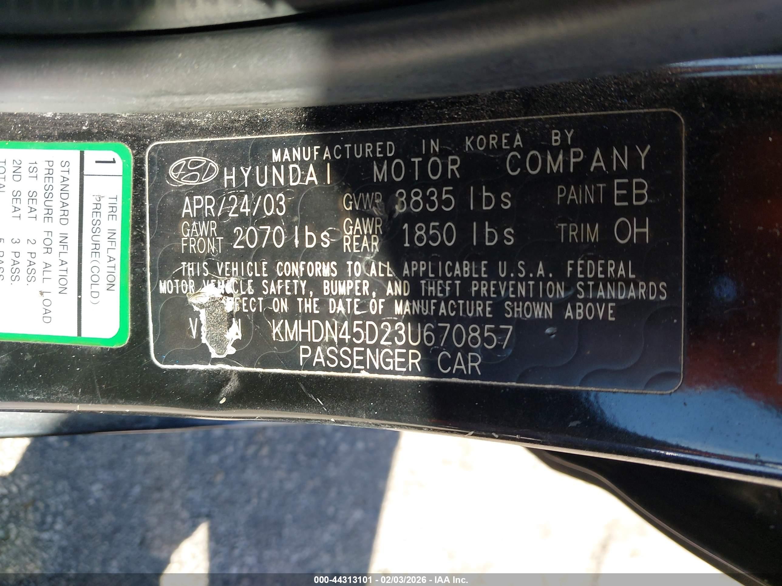 2003 Hyundai Elantra Gls/gt Black vin: KMHDN45D23U670857