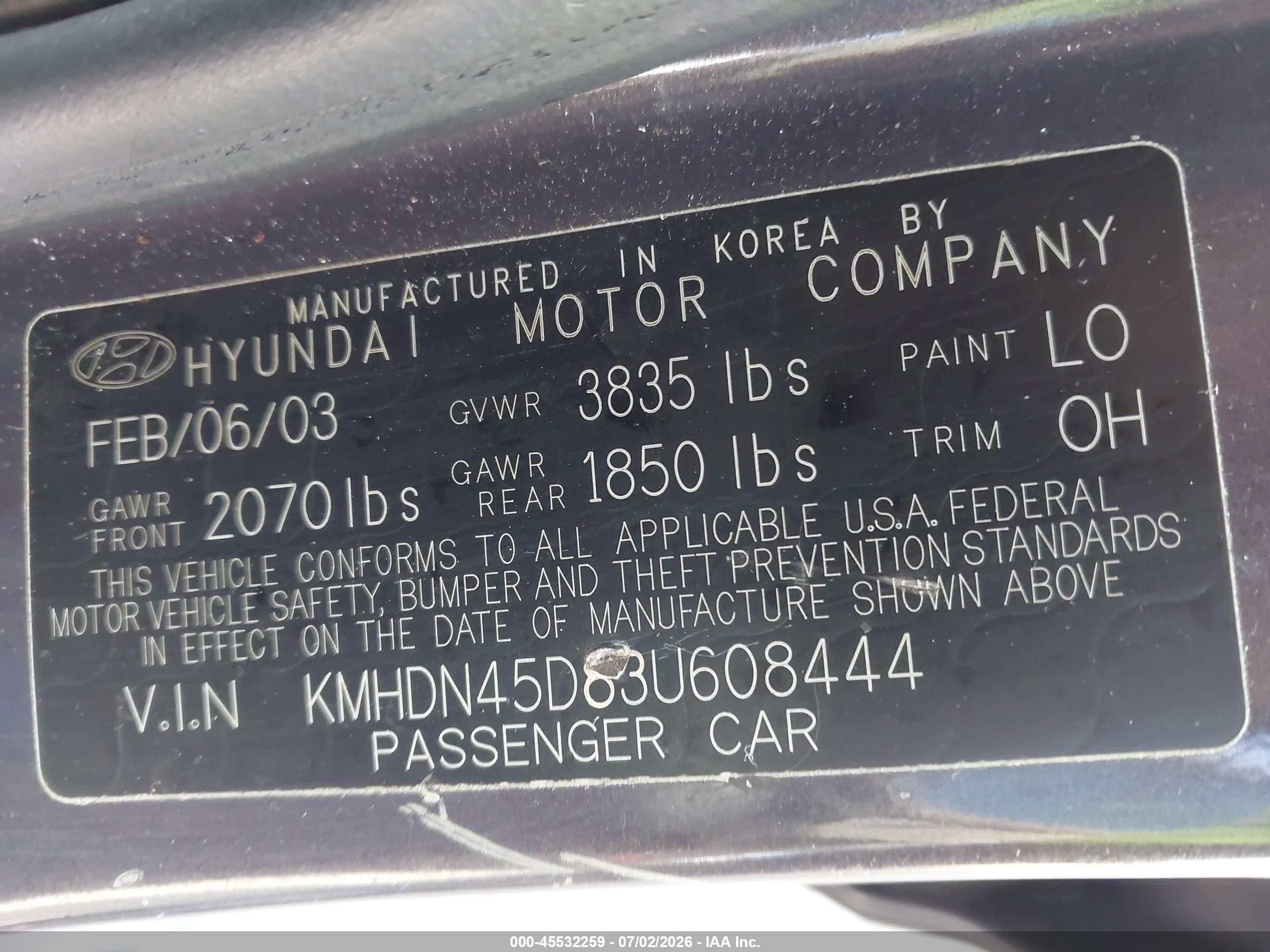 2003 Hyundai Elantra Gls/gt Navy vin: KMHDN45D83U608444