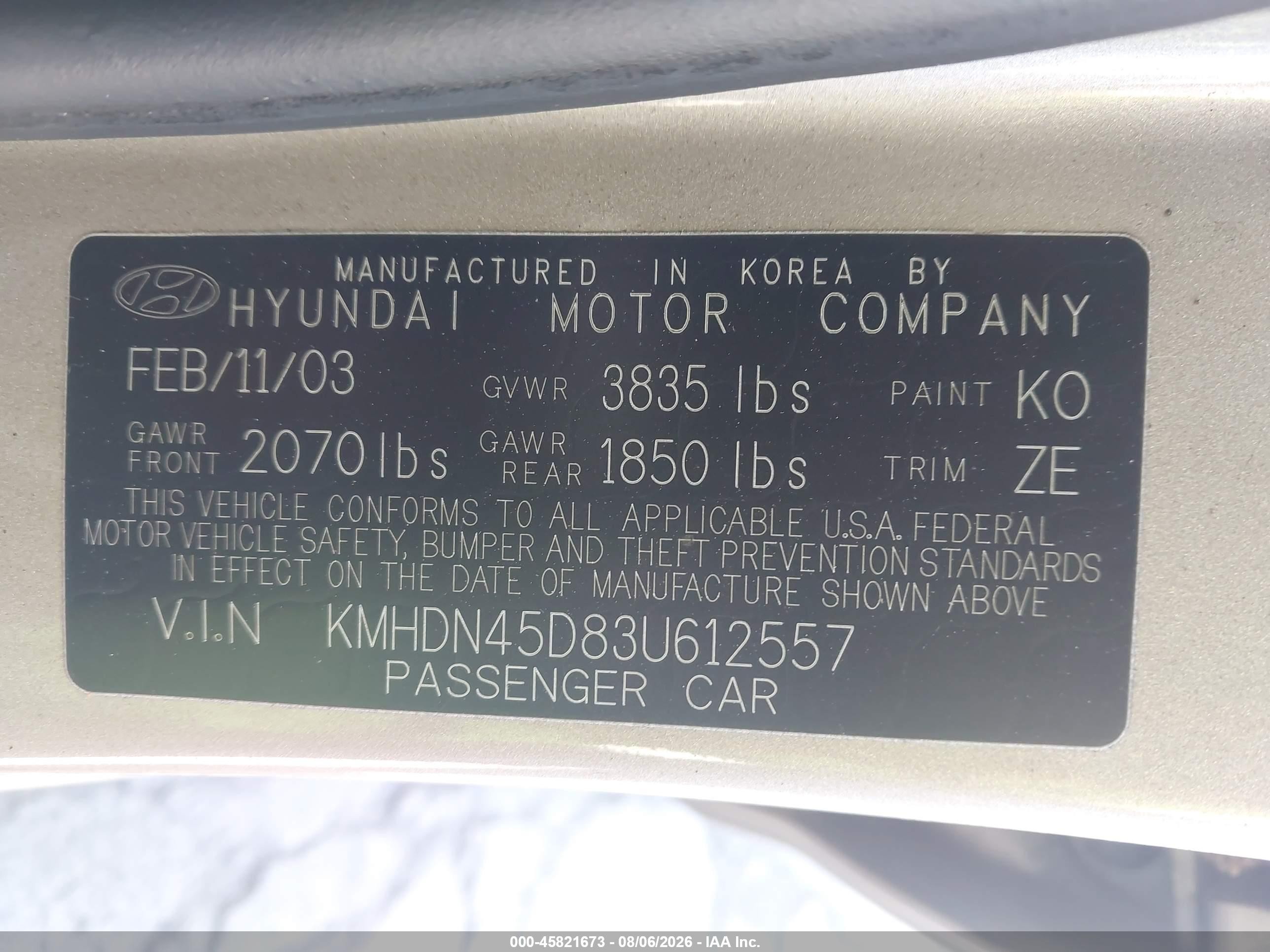 2003 Hyundai Elantra Gls/gt Gold vin: KMHDN45D83U612557