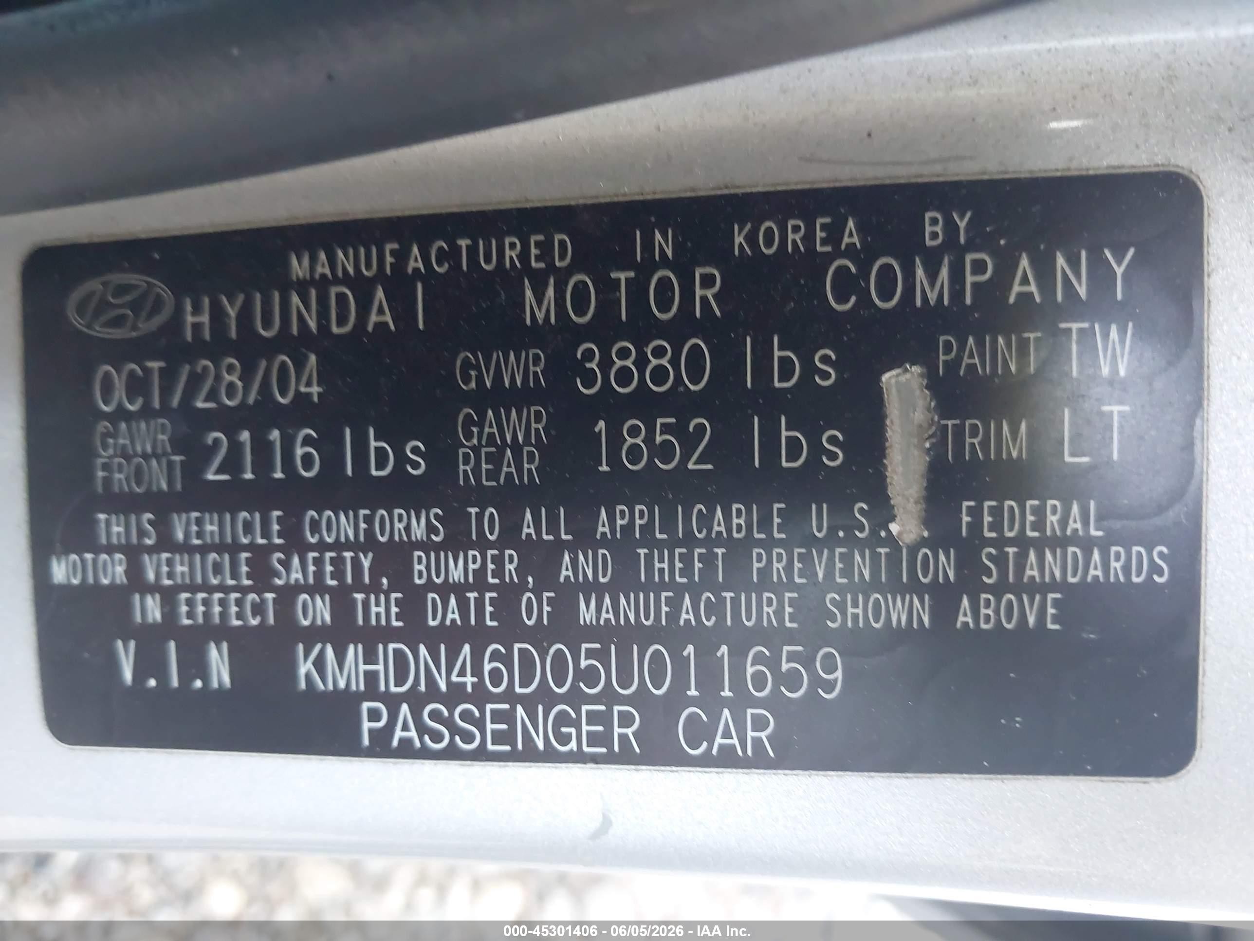 2005 Hyundai Elantra Gls/gt Silver vin: KMHDN46D05U011659