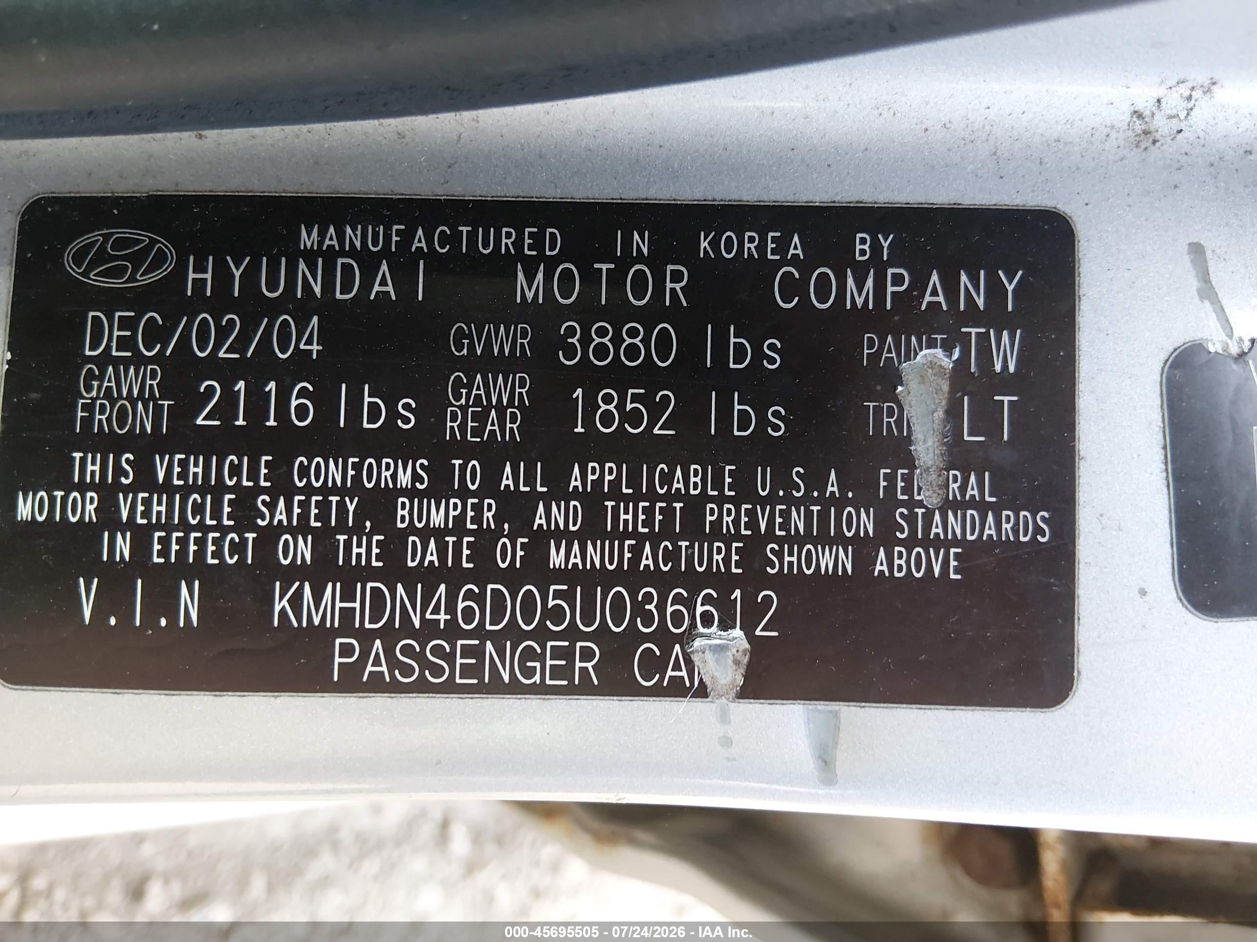 2005 Hyundai Elantra Gls/gt Silver vin: KMHDN46D05U036612