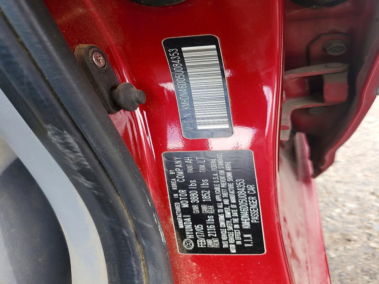 2005 Hyundai Elantra Gls Red vin: KMHDN46D05U084353