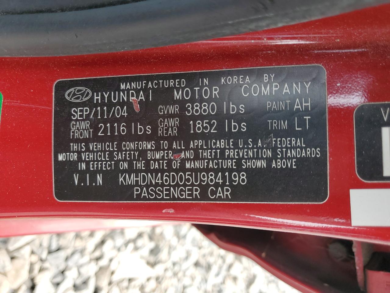 2005 Hyundai Elantra Gls Красный vin: KMHDN46D05U984198