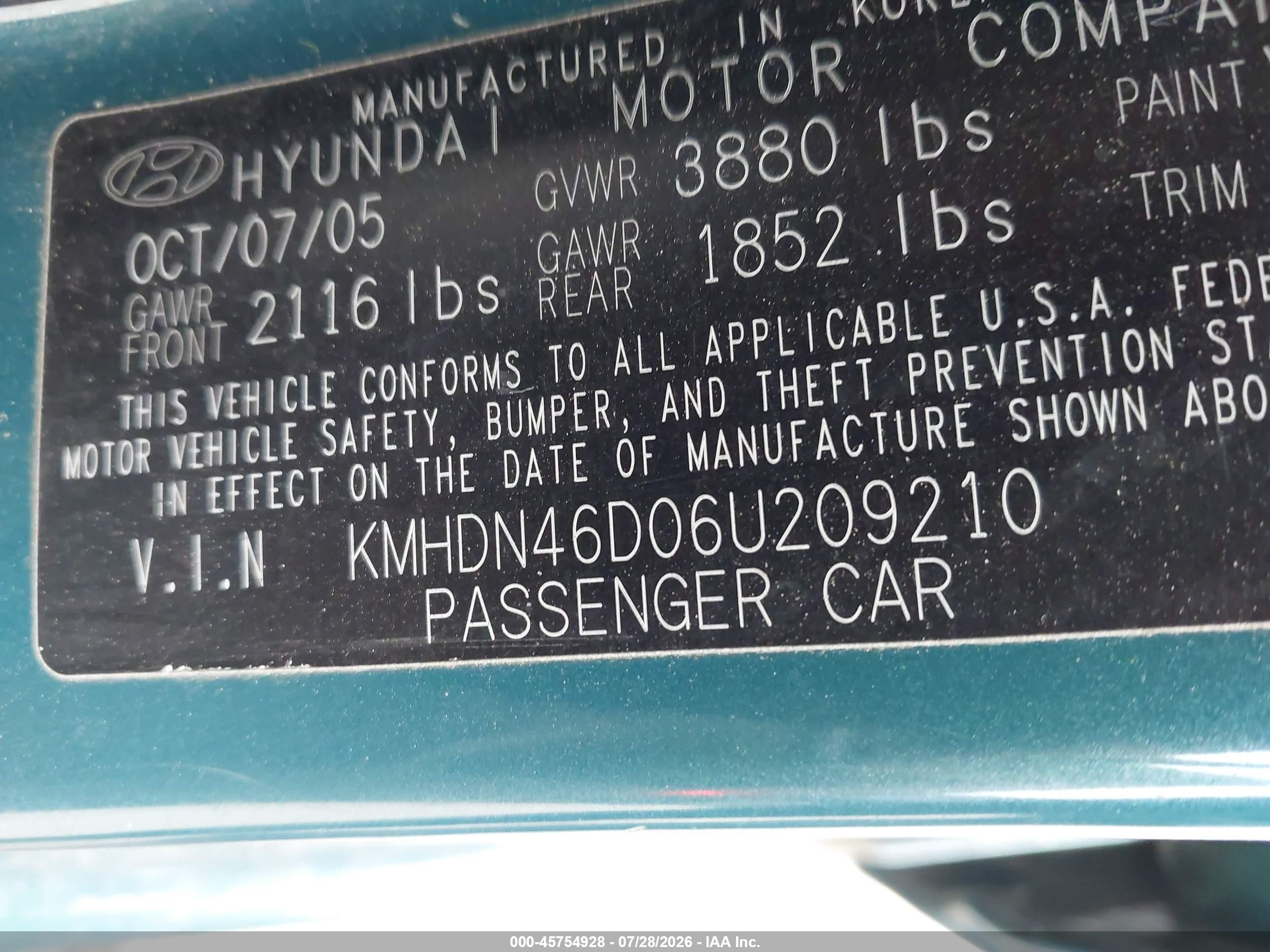 2006 Hyundai Elantra Gls/limited Green vin: KMHDN46D06U209210