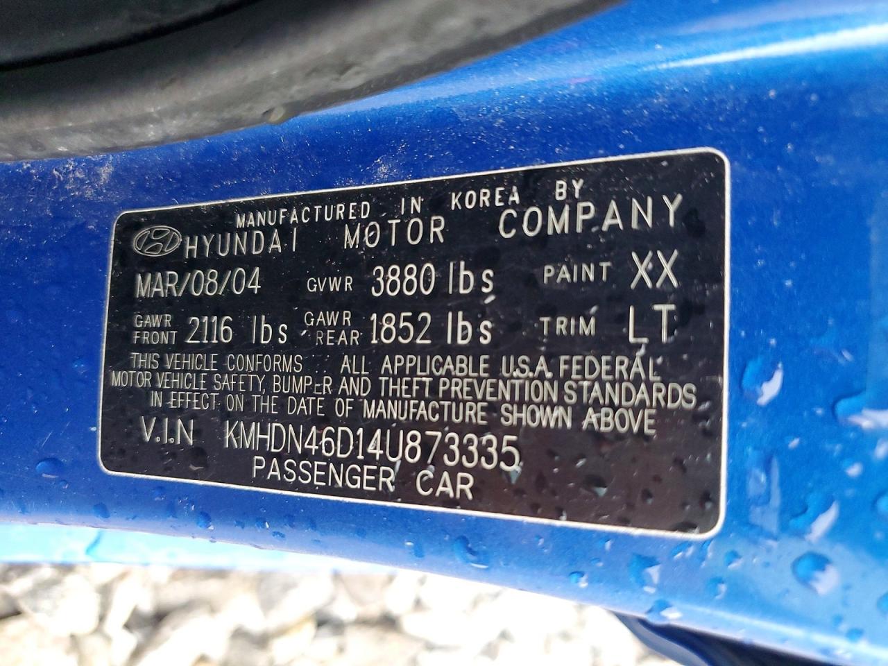 2004 Hyundai Elantra Blue vin: KMHDN46D14U873335