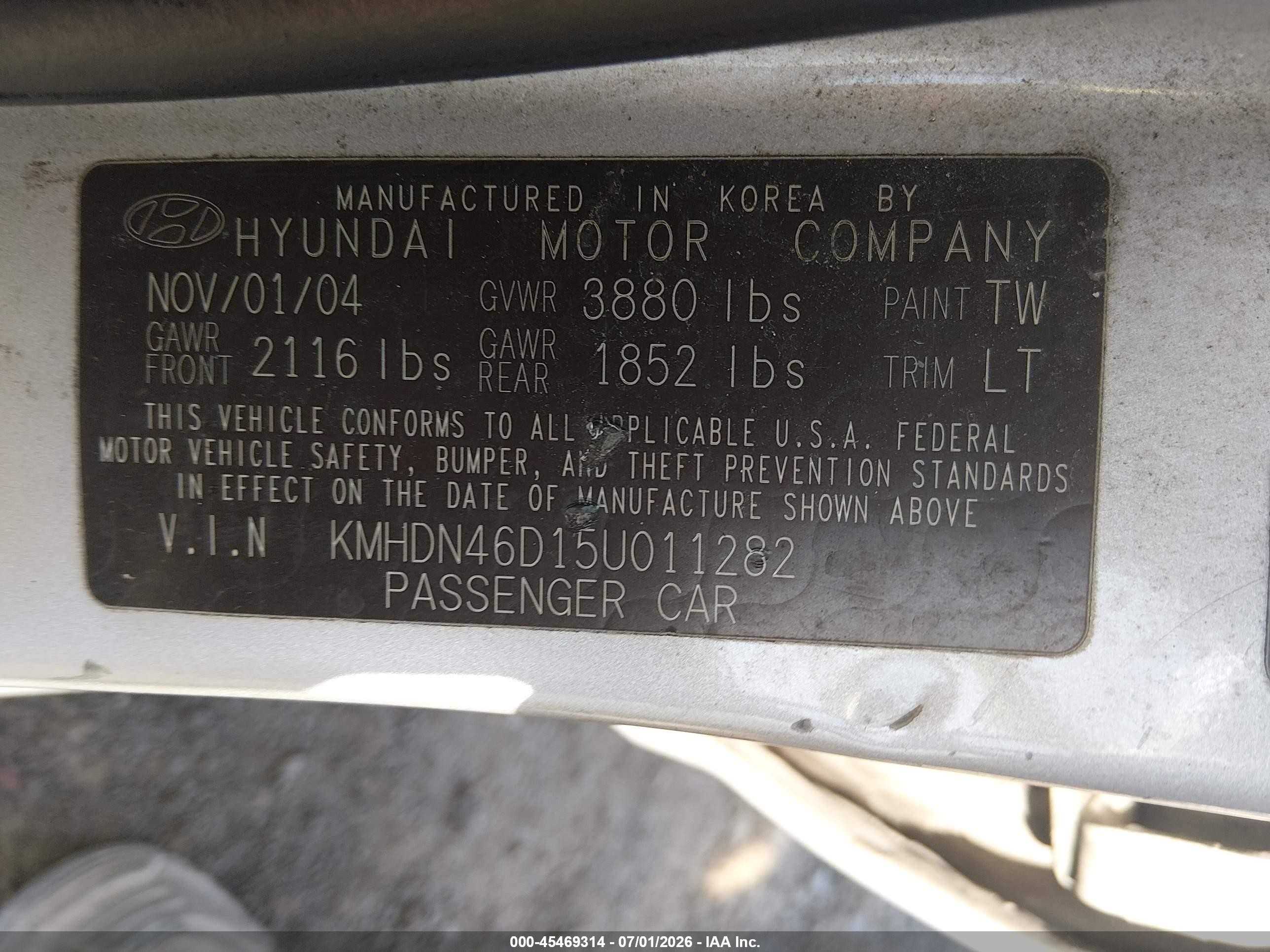 2005 Hyundai Elantra Gls/gt Silver vin: KMHDN46D15U011282