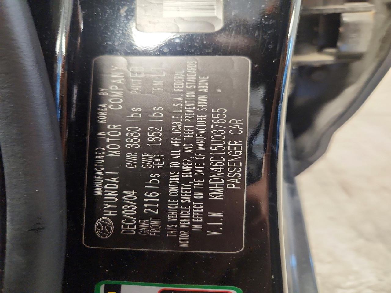 2005 Hyundai Elantra Gls Black vin: KMHDN46D15U037655
