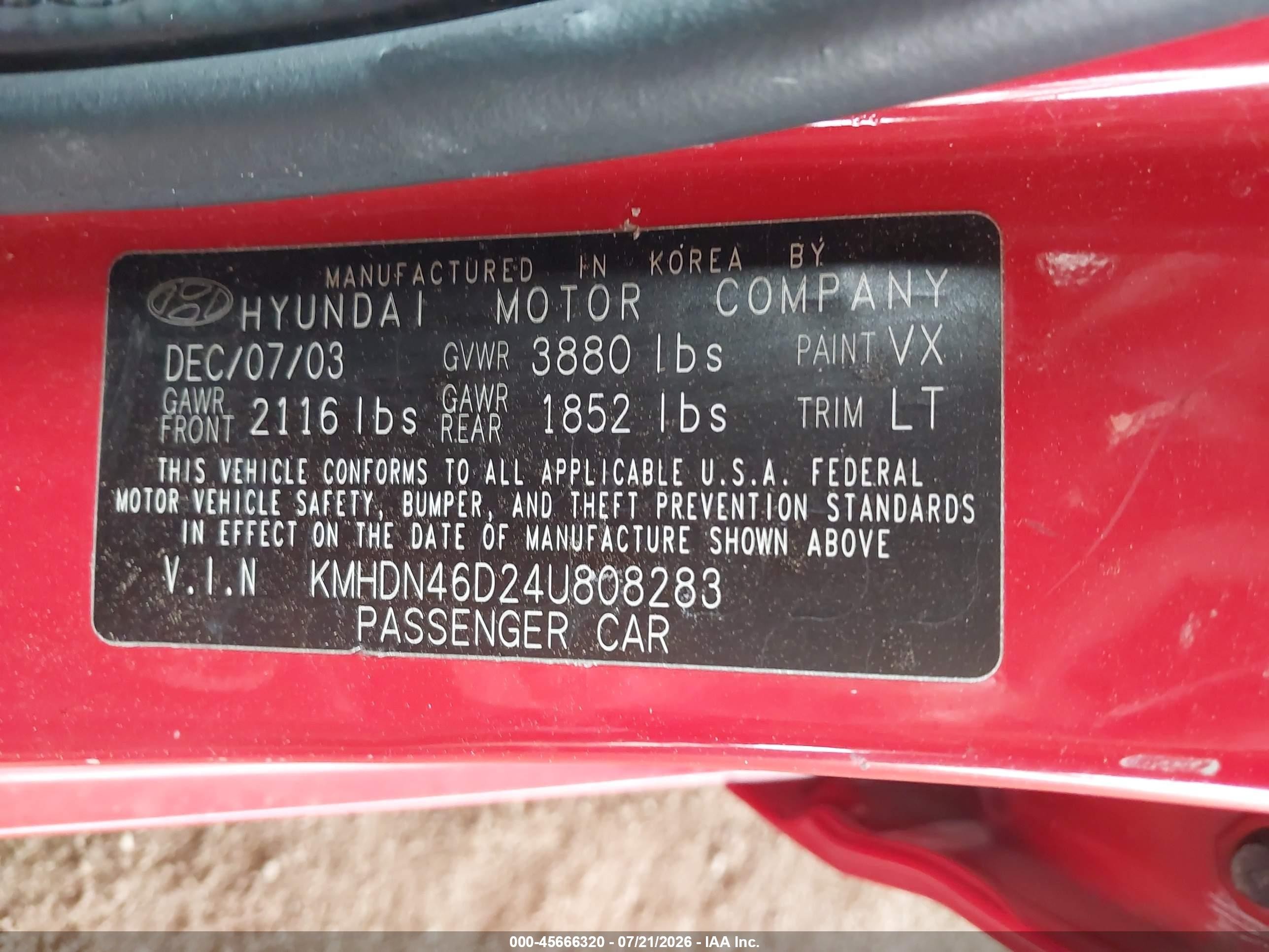 2004 Hyundai Elantra Gls/gt Red vin: KMHDN46D24U808283