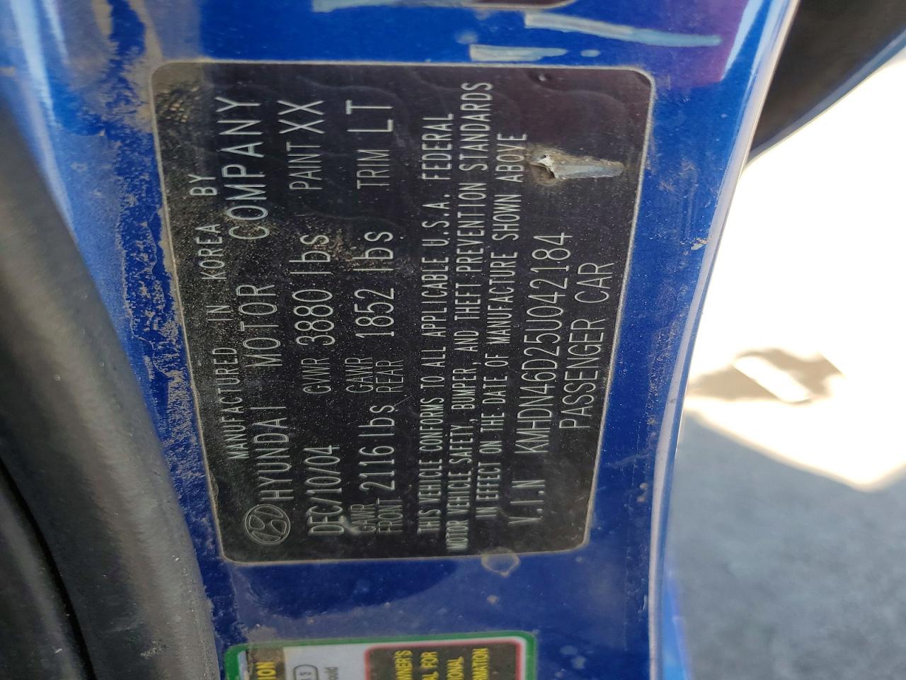 2005 Hyundai Elantra Gls Blue vin: KMHDN46D25U042184