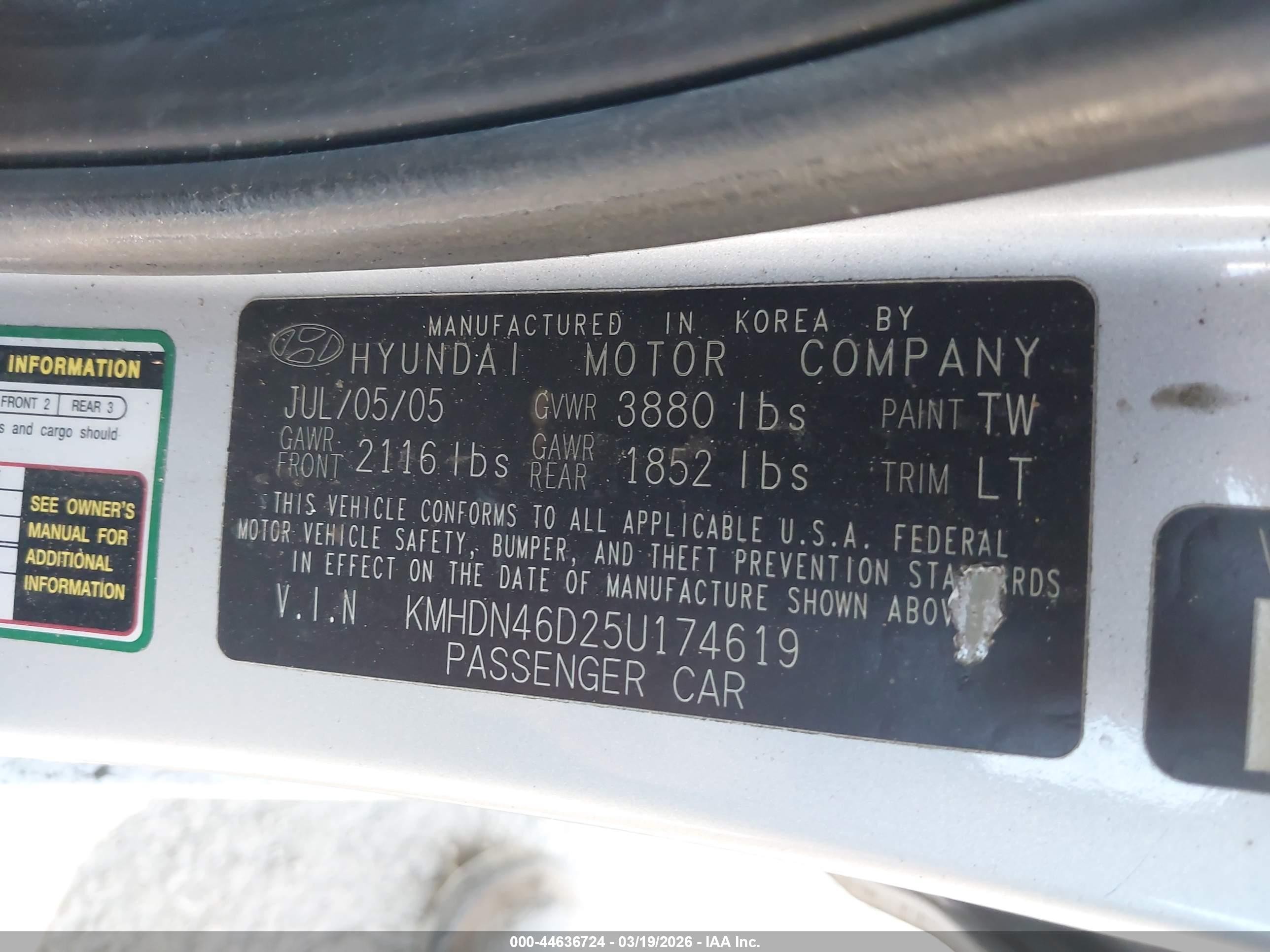2005 Hyundai Elantra Gls/gt Gray vin: KMHDN46D25U174619