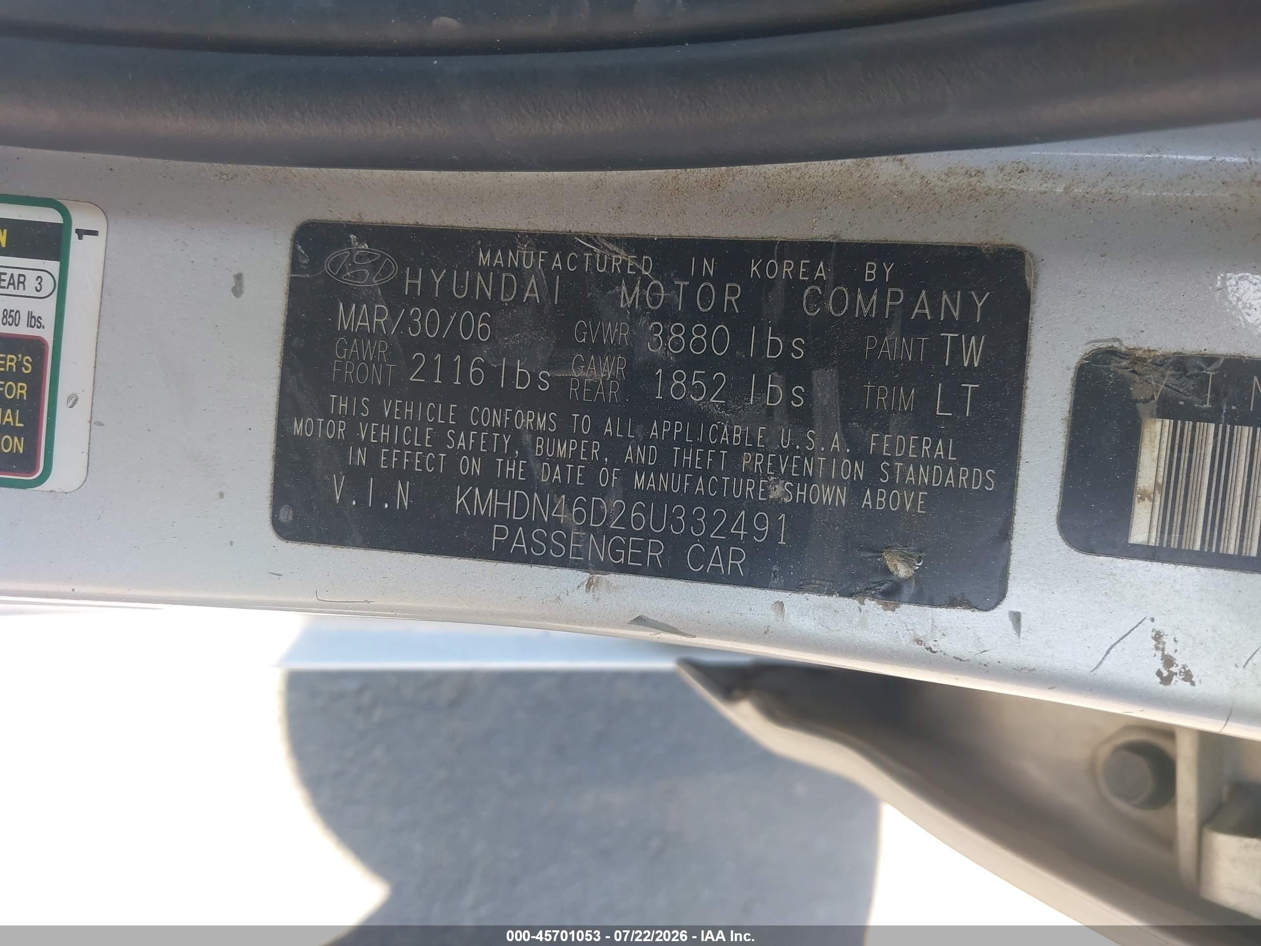 2006 Hyundai Elantra Gls/limited Silver vin: KMHDN46D26U332491