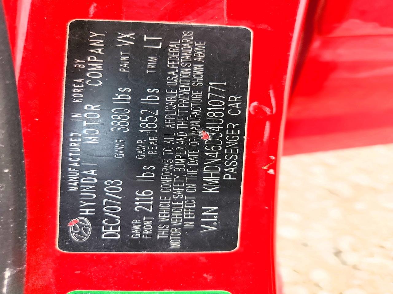 2004 Hyundai Elantra Gls Red vin: KMHDN46D34U810771