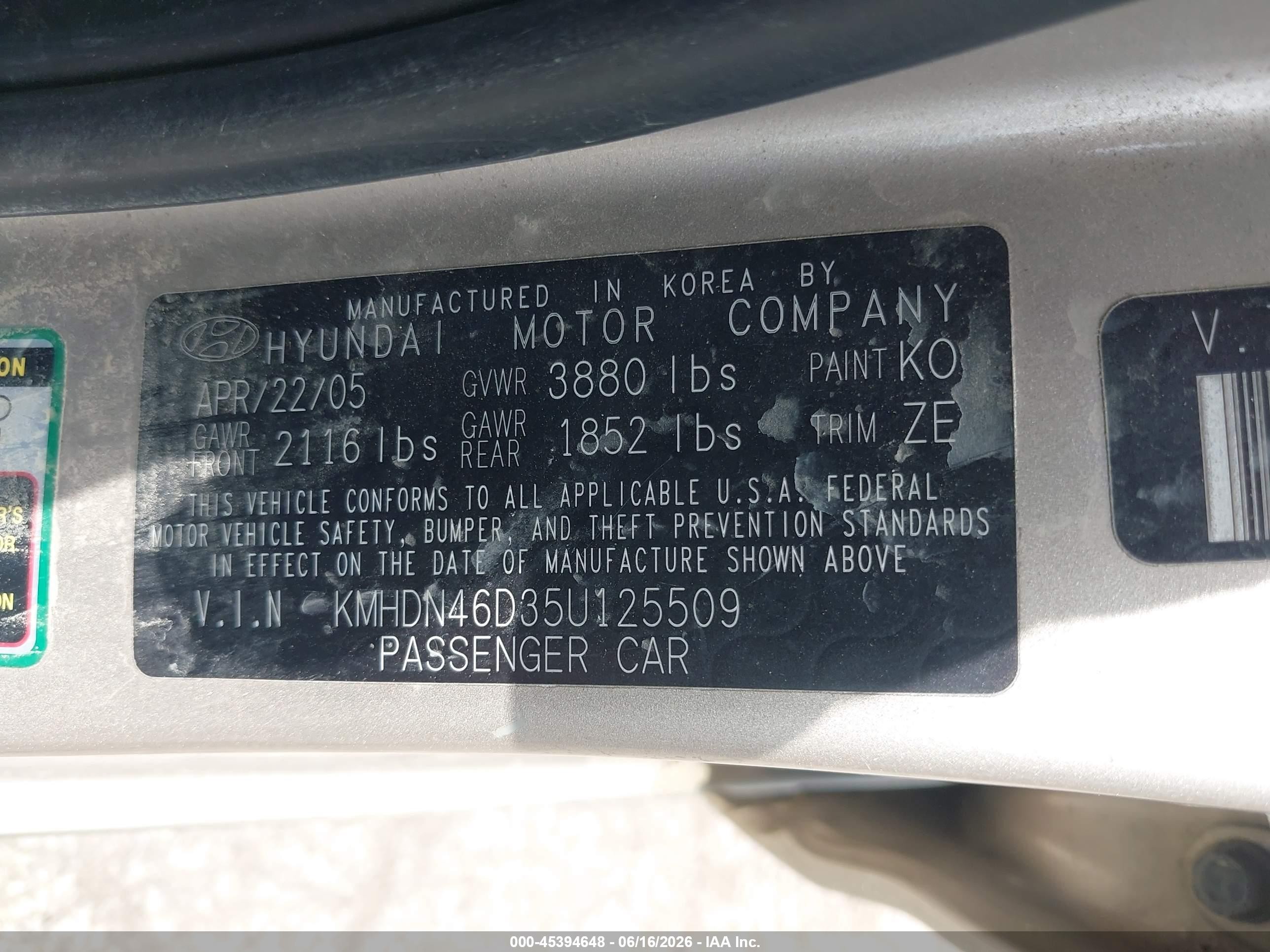 2005 Hyundai Elantra Gls/gt Beige vin: KMHDN46D35U125509