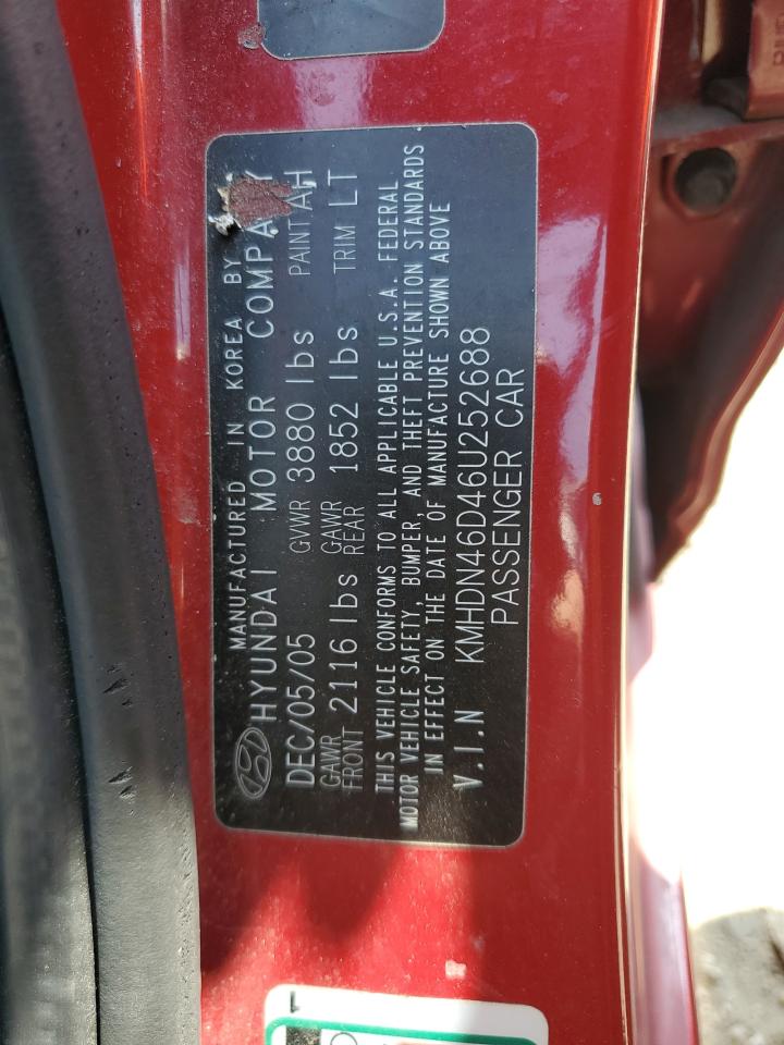 2006 Hyundai Elantra Gls Burgundy vin: KMHDN46D46U252688