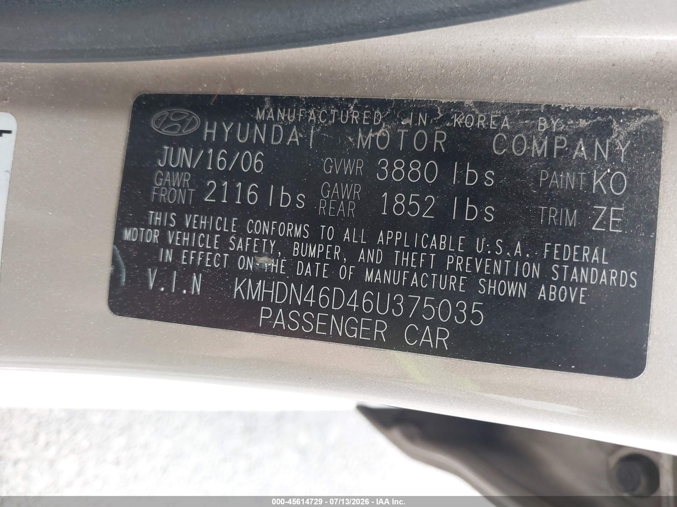 2006 Hyundai Elantra Gls/limited Золотой vin: KMHDN46D46U375035